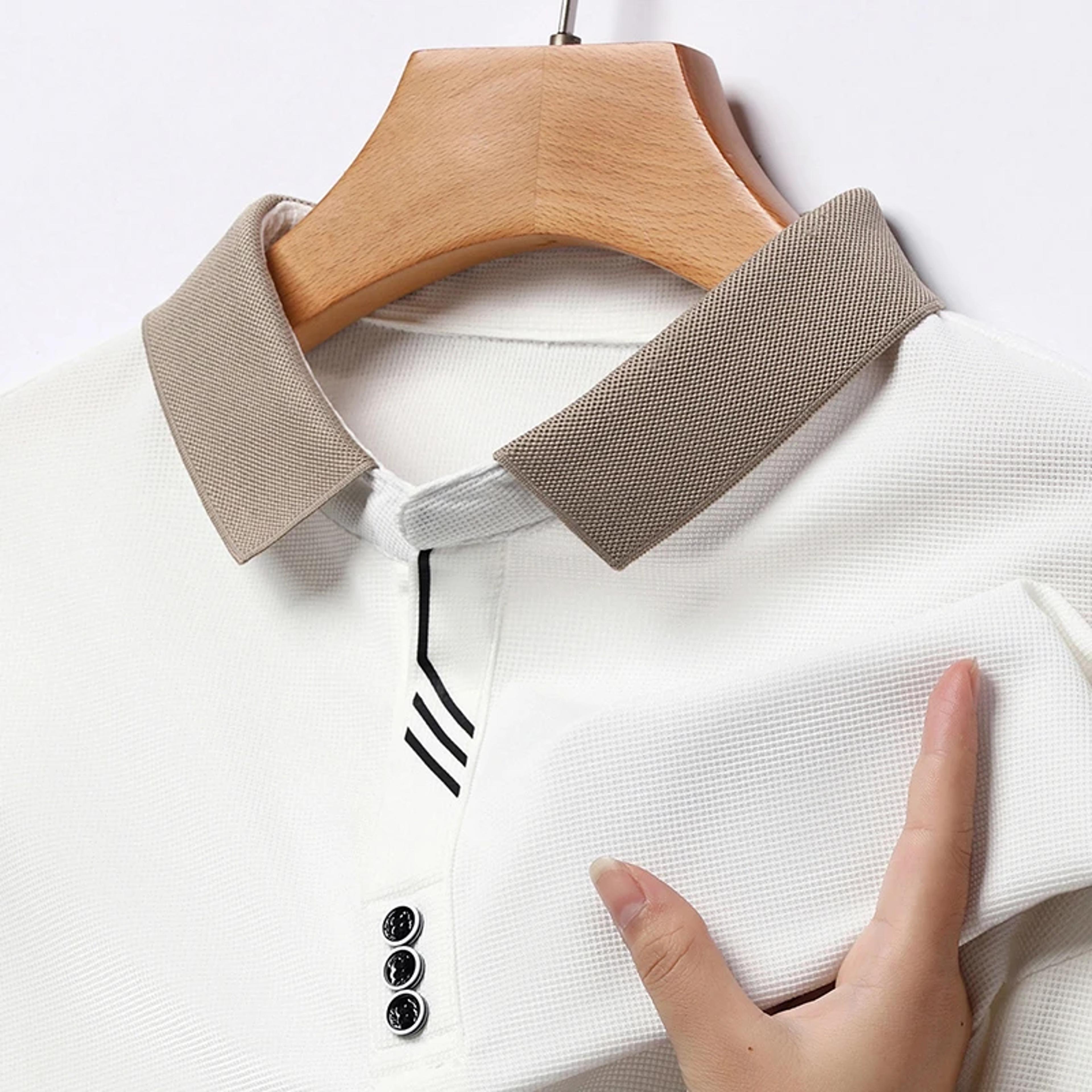 men's long sleeve polo shirt breathable solid color business casual top