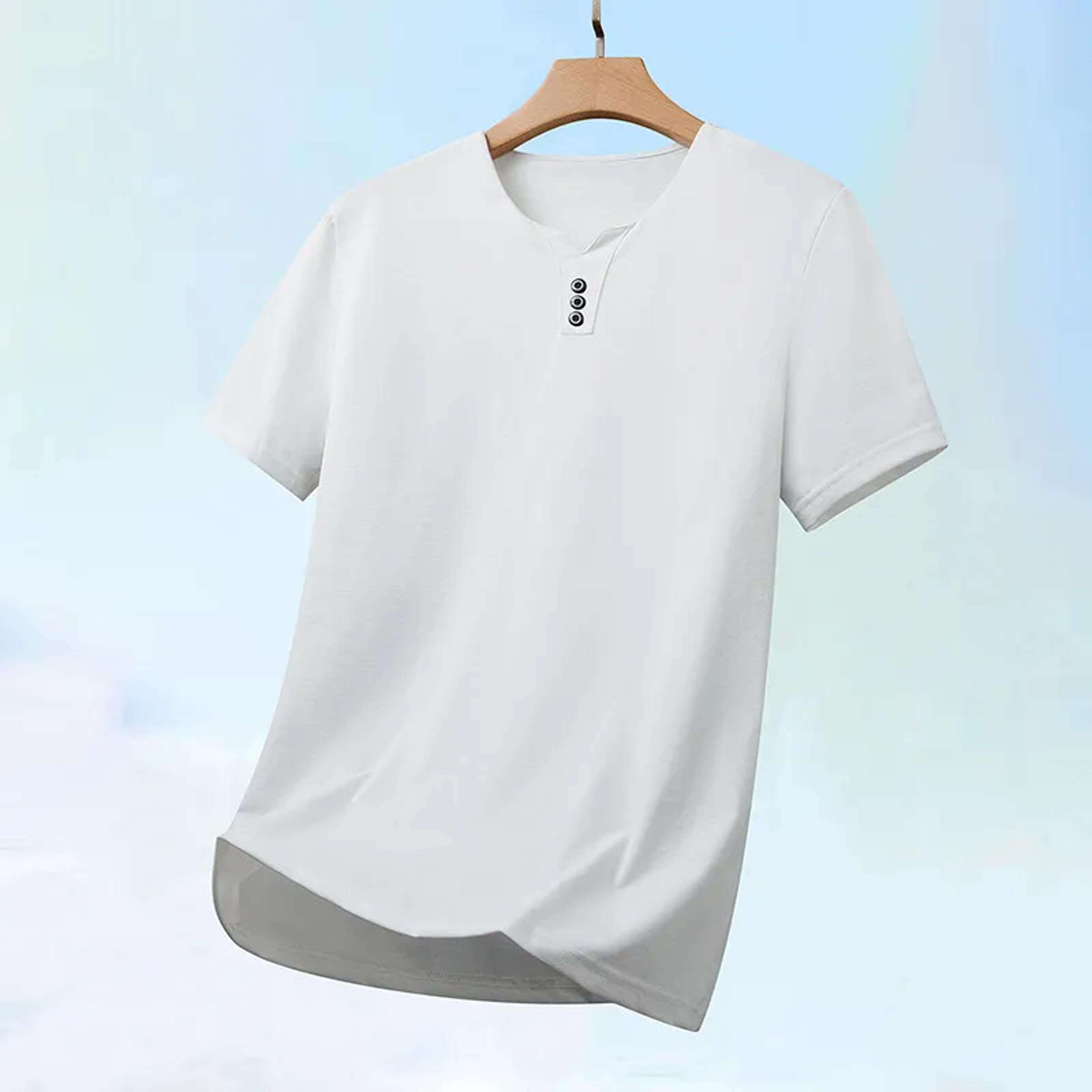 men's three button v neck t shirt korean style business casual summer top