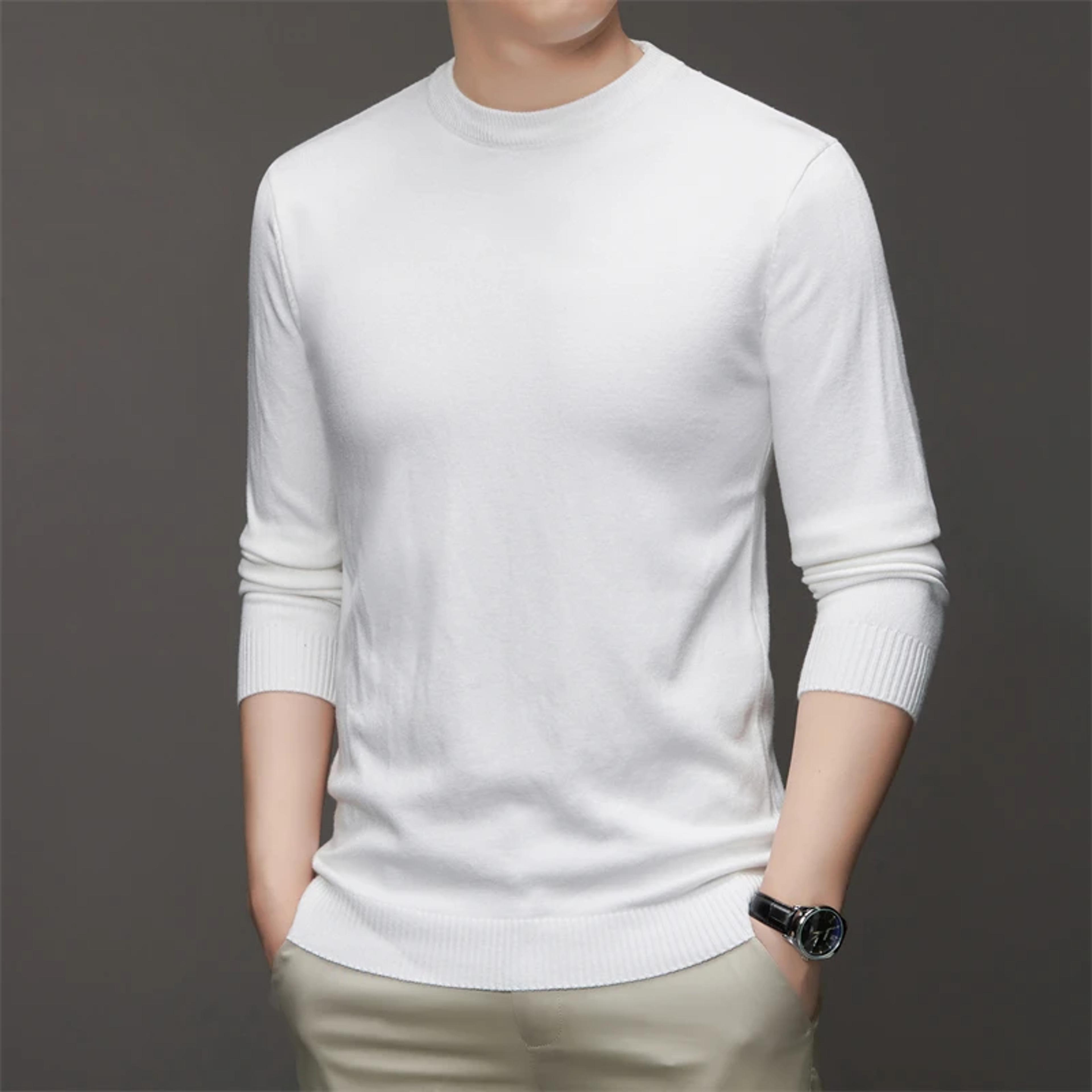 men's round neck sweater soft warm long sleeve pullover