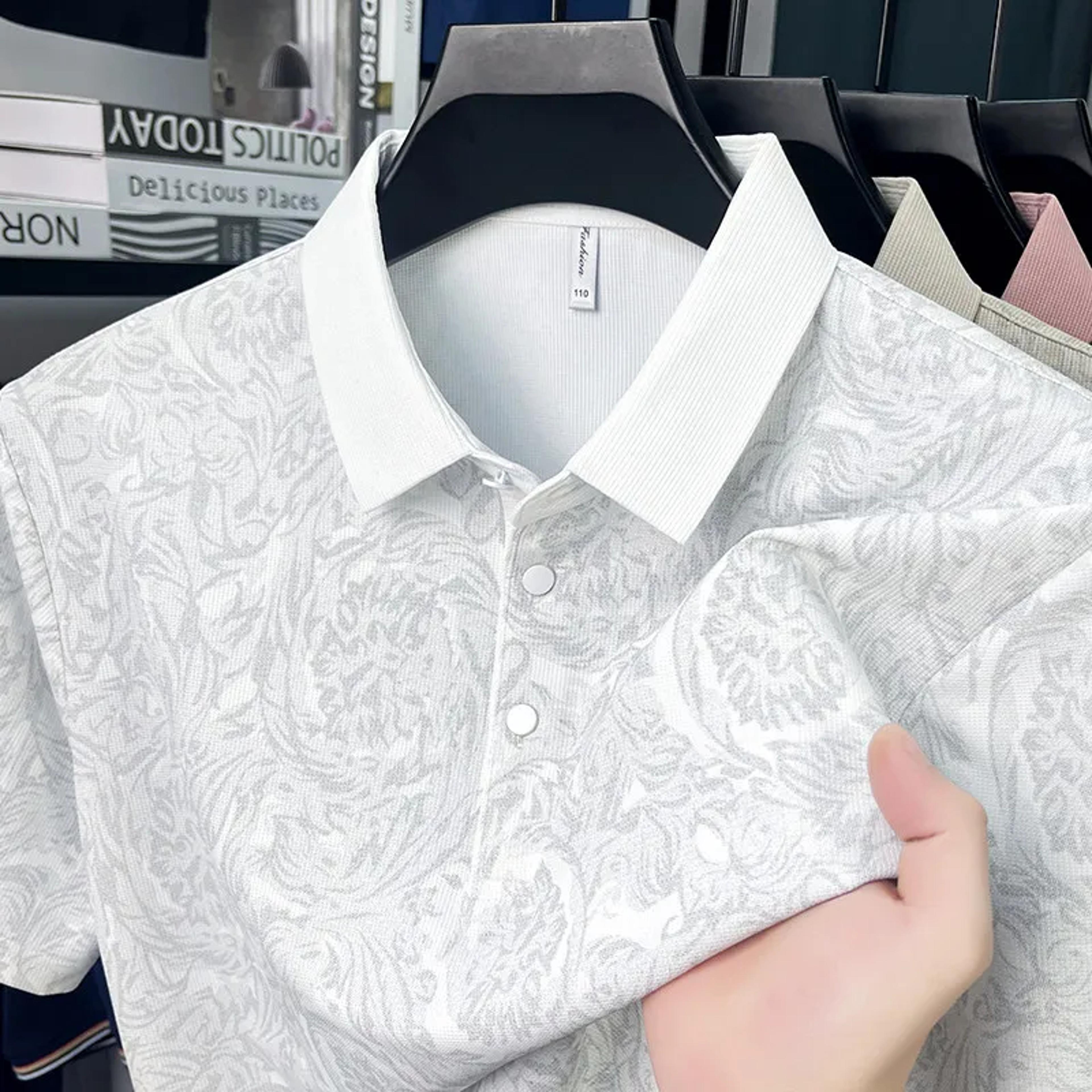 men's business casual polo shirt breathable short sleeve solid color top,