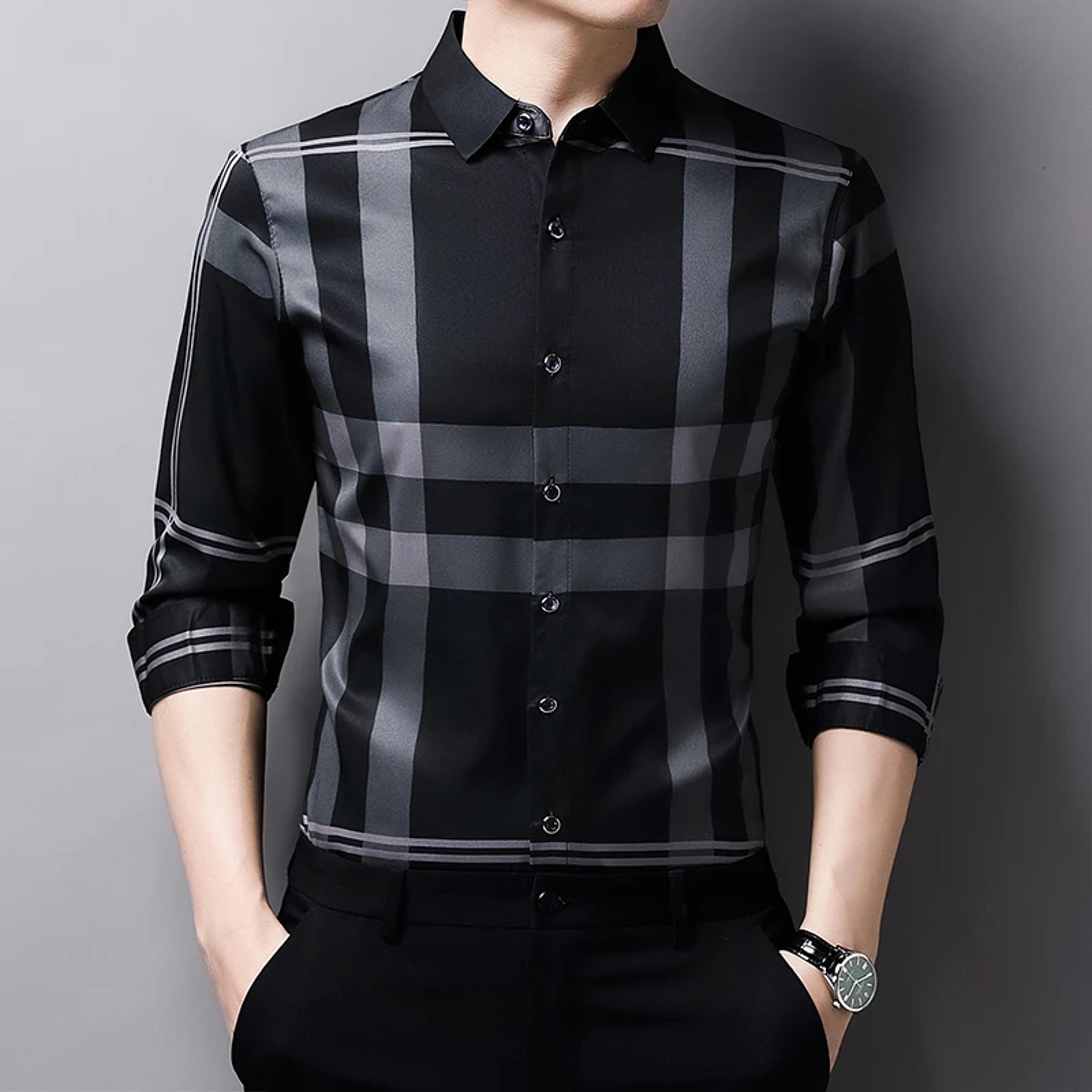 men's wrinkle free printed shirt casual long sleeve button down