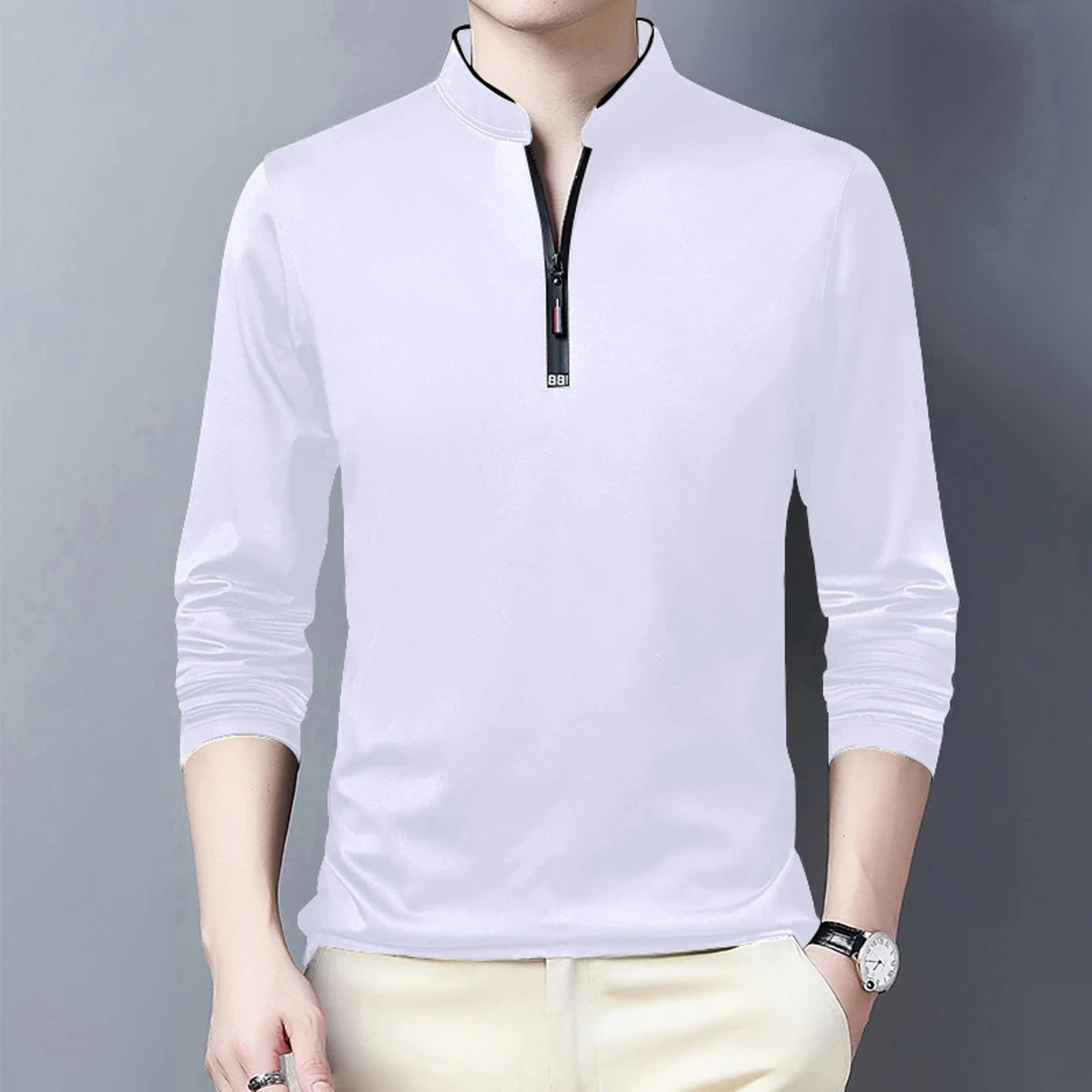 men's long sleeve polo shirt solid color casual stand collar top