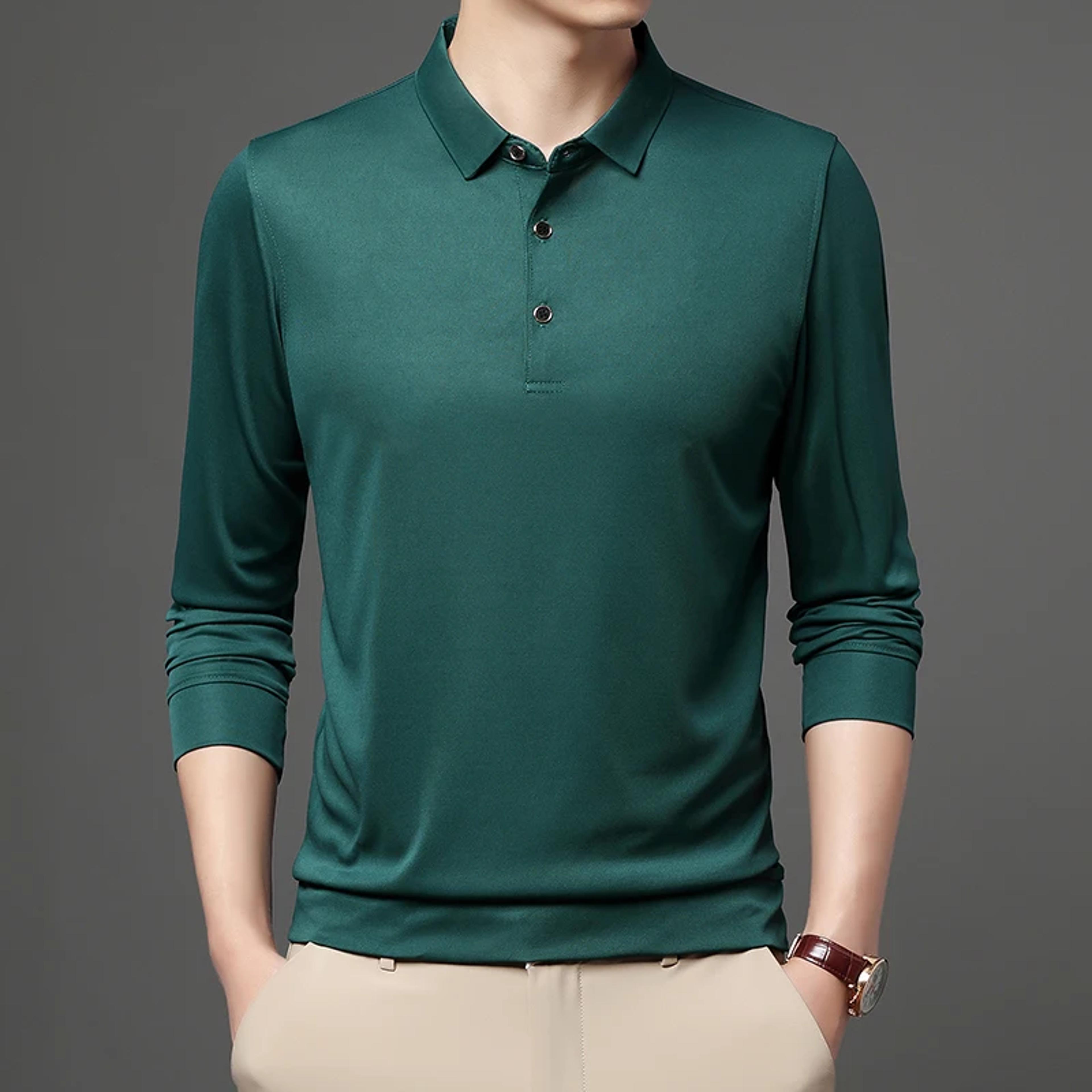men's long sleeve polo shirt solid casual polo top