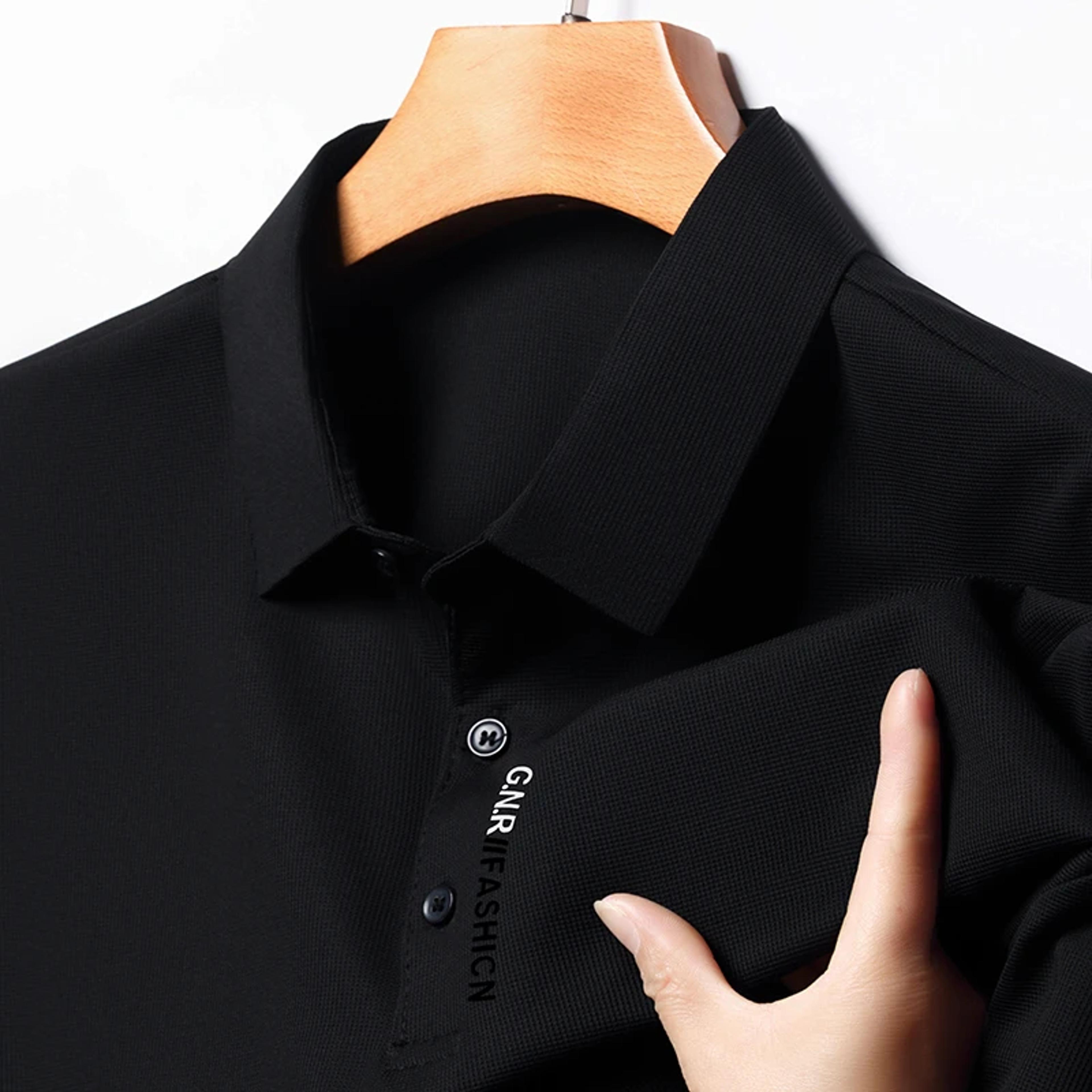 men's business casual polo shirt breathable short sleeve badge top,