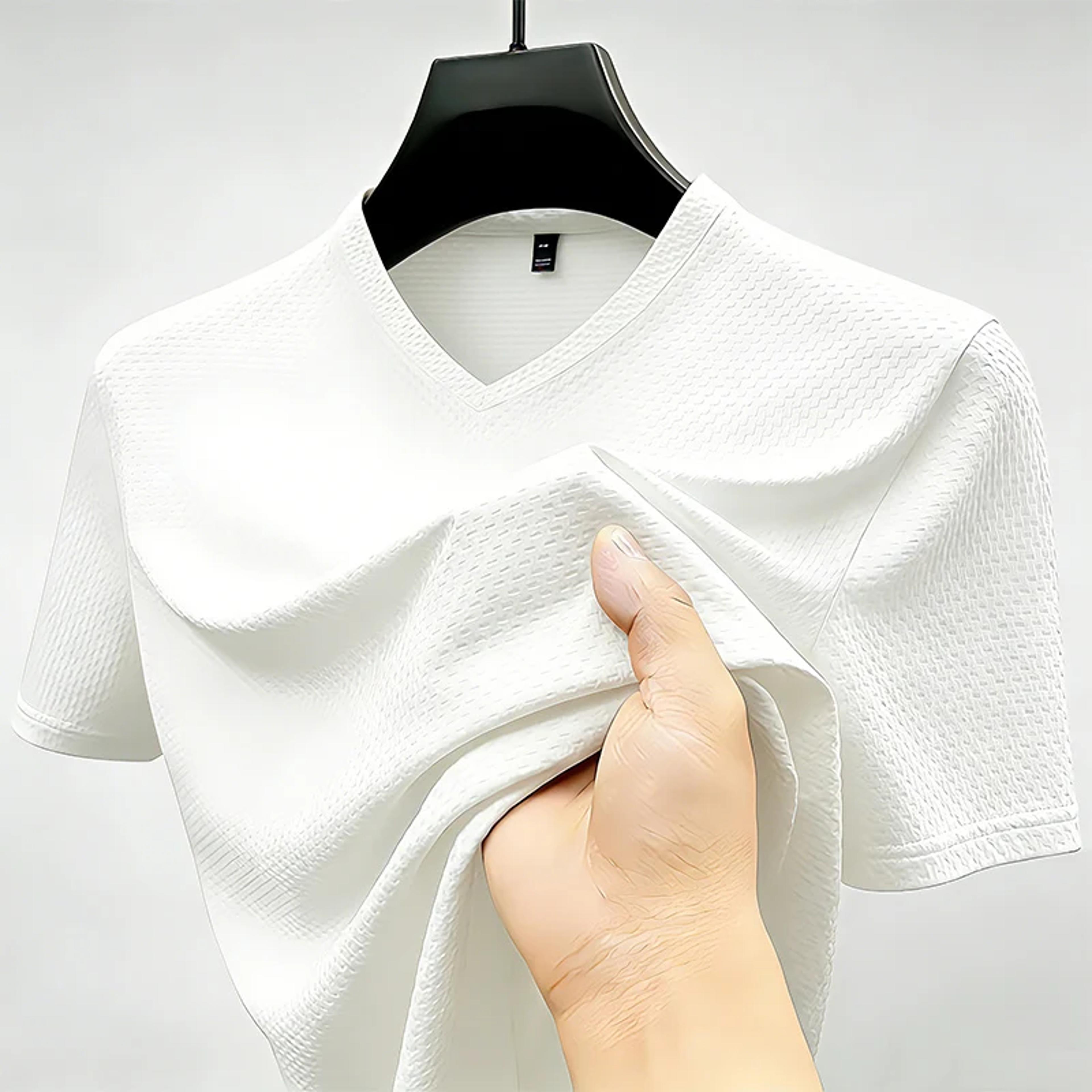 men's ice silk v neck waffle knit t shirt lightweight summer casual shirt