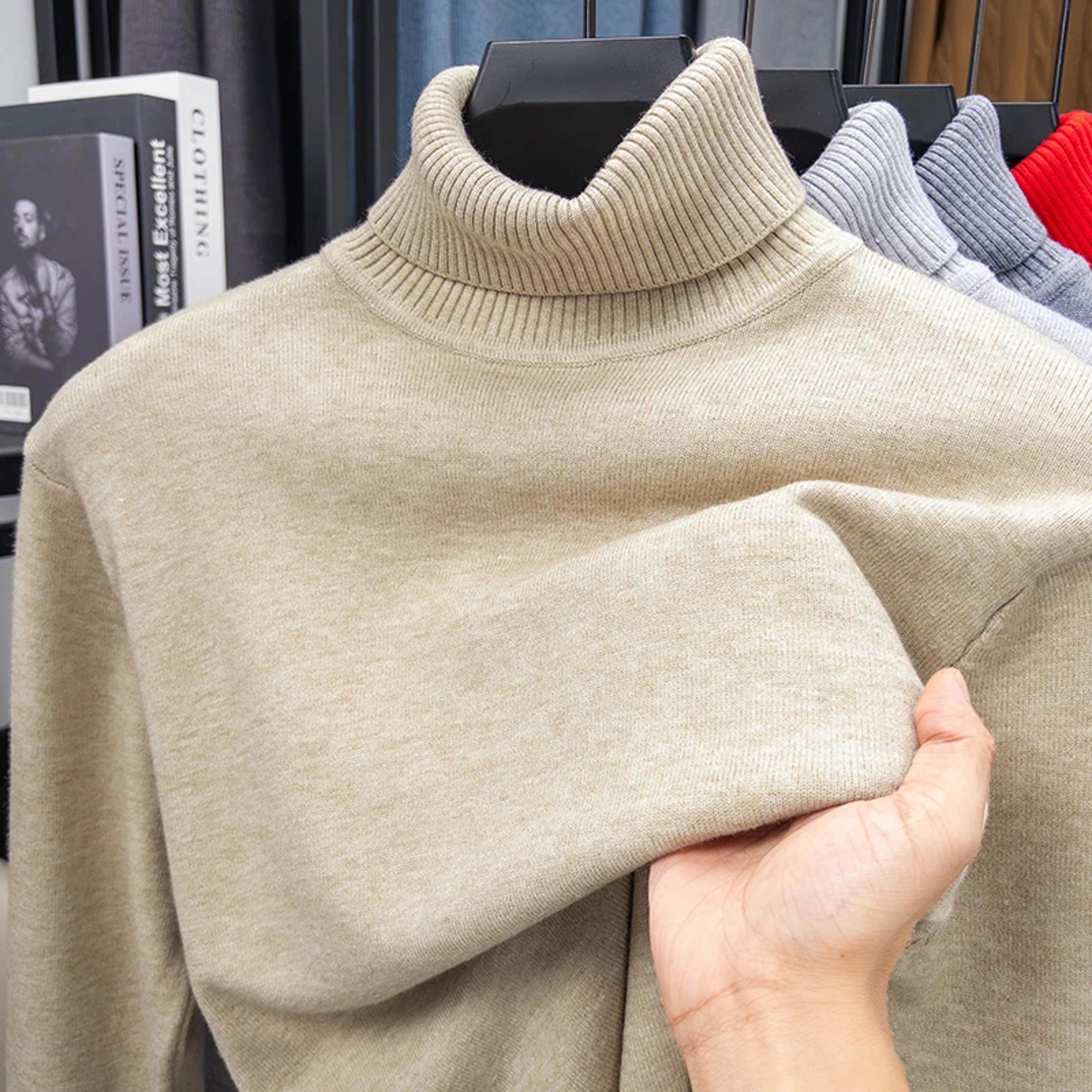 men's slim fit knitted turtleneck sweater anti pilling long sleeve pullover