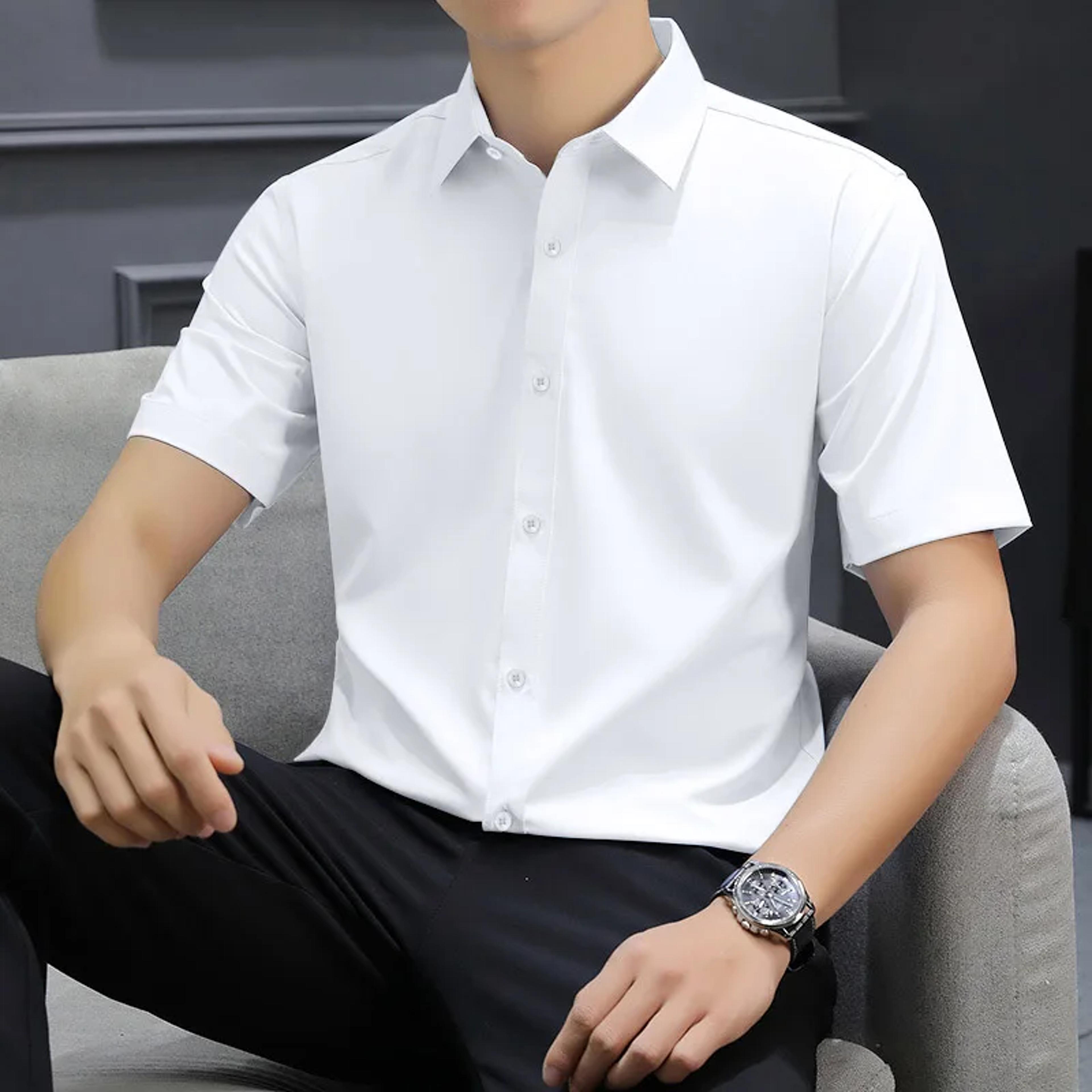 men's no iron business casual short sleeve summer shirt