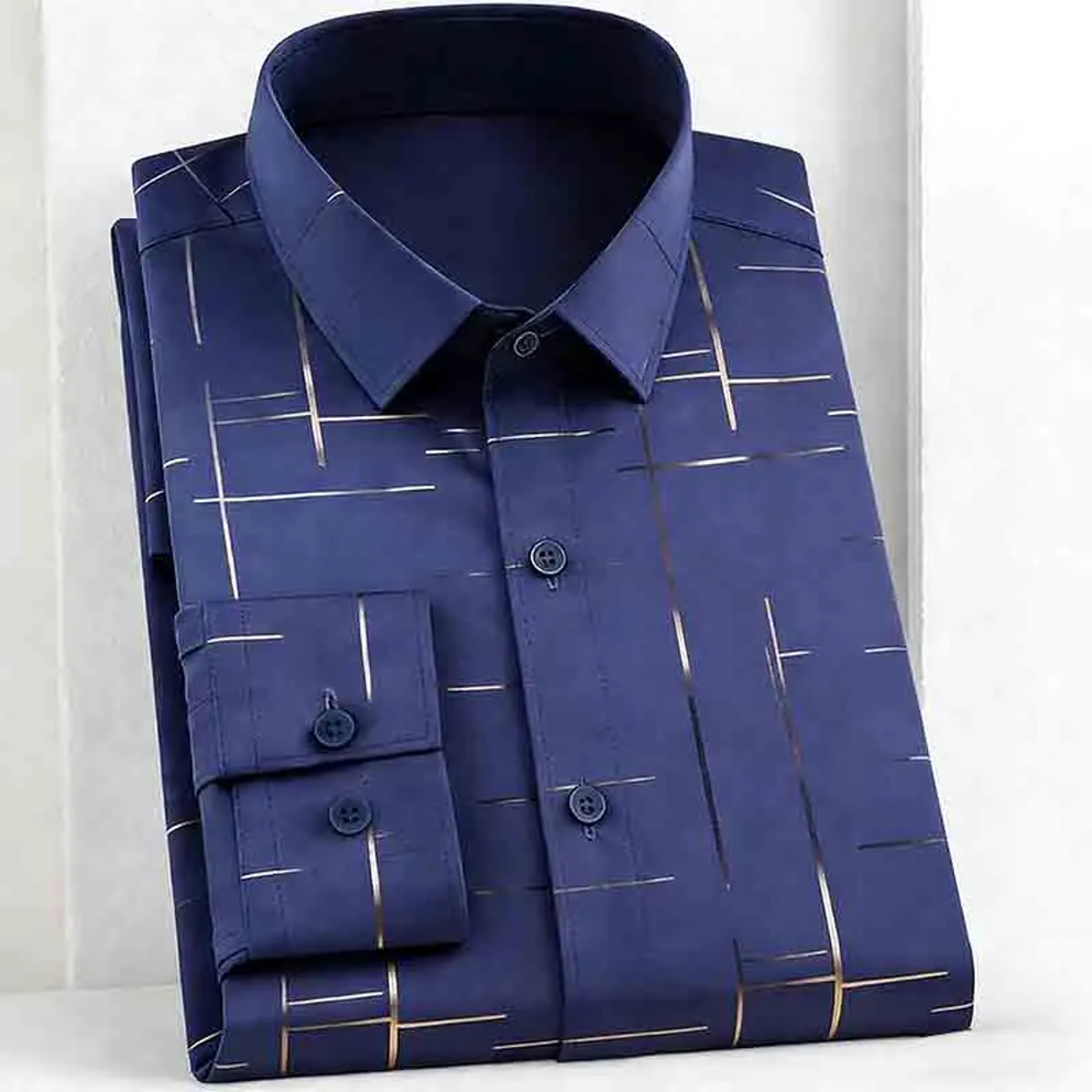 men's navy abstract line long sleeve shirt breathable office casual wear