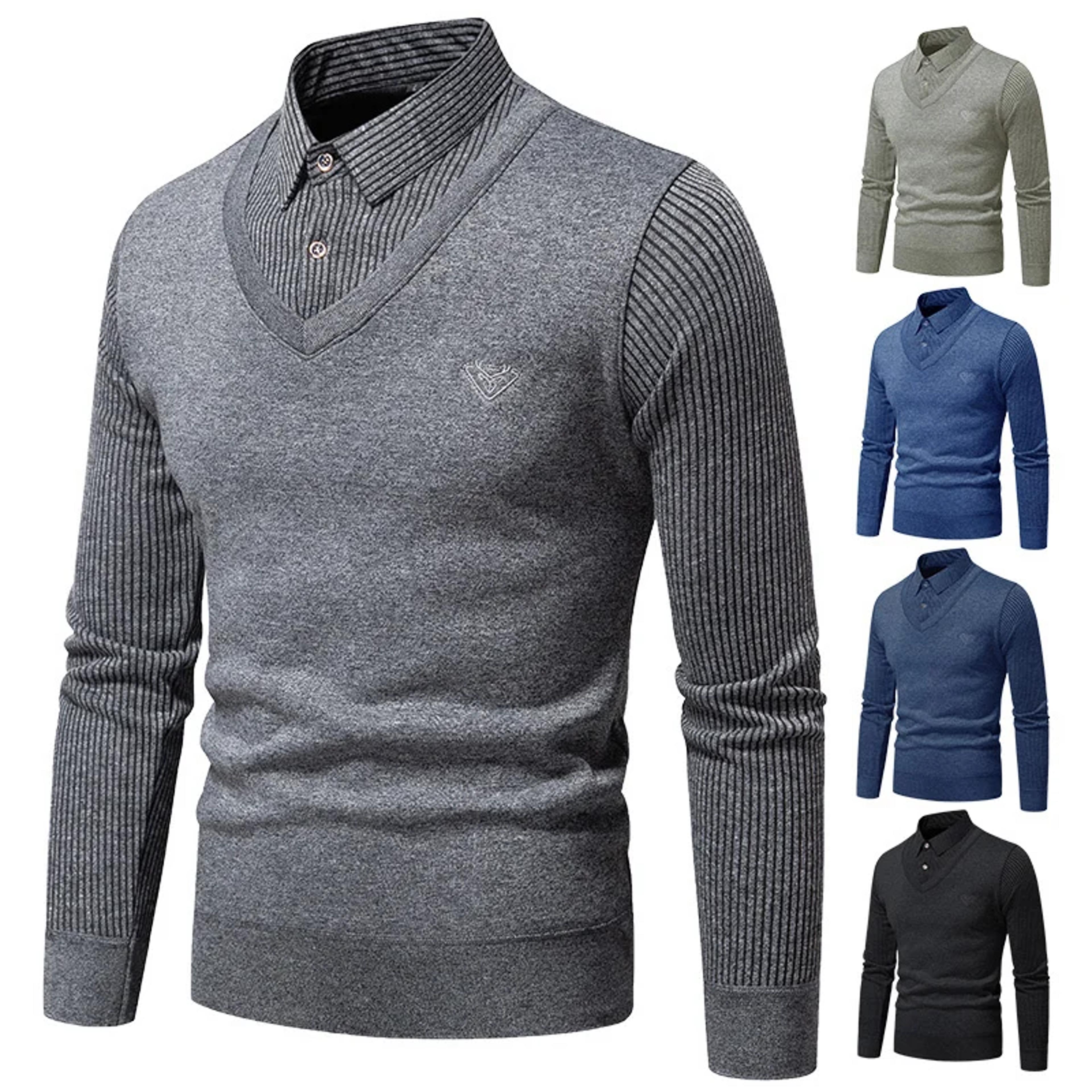 men's fleece long sleeve polo shirt two piece style casual winter top