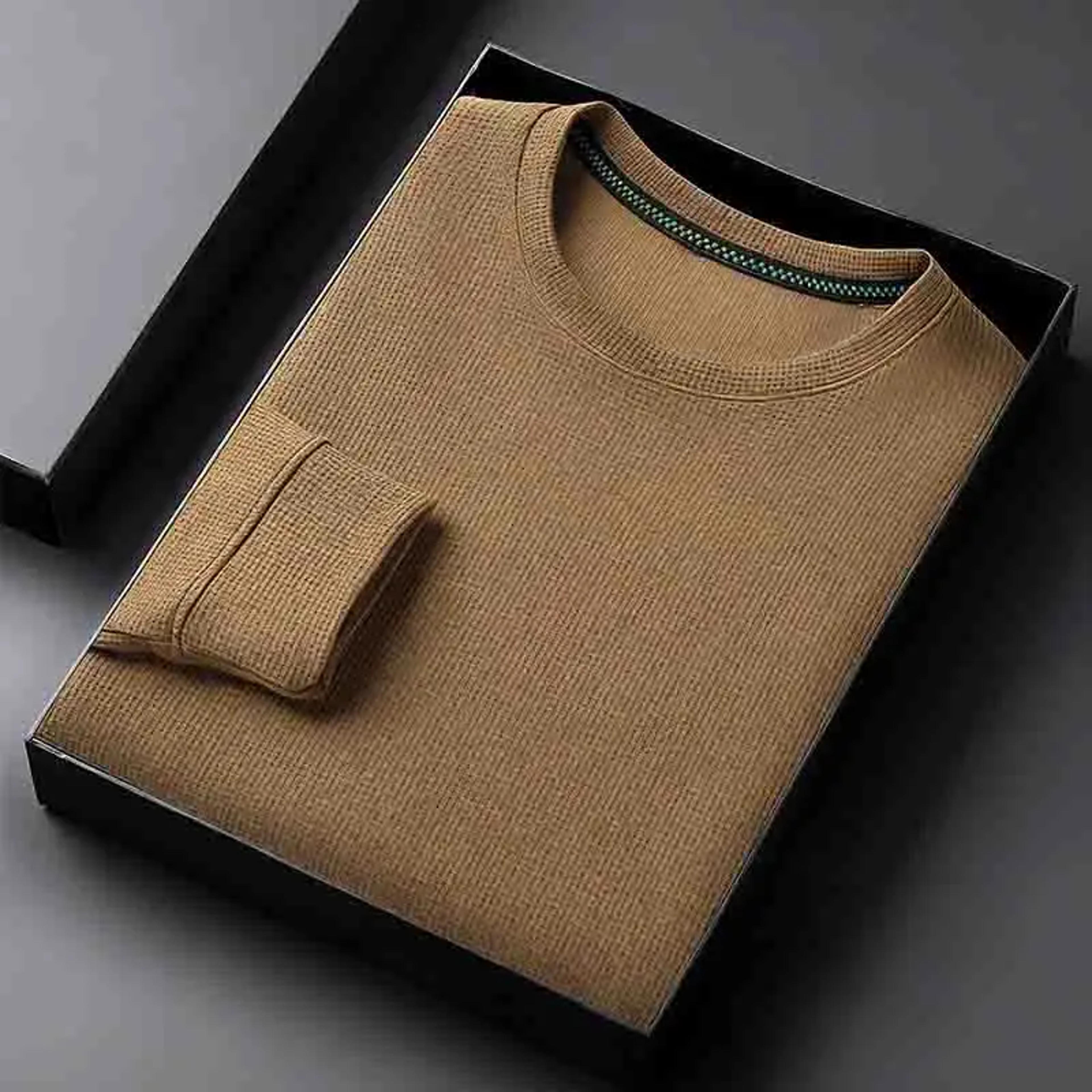 men's waffle knit sweatshirt slim fit crew neck pullover