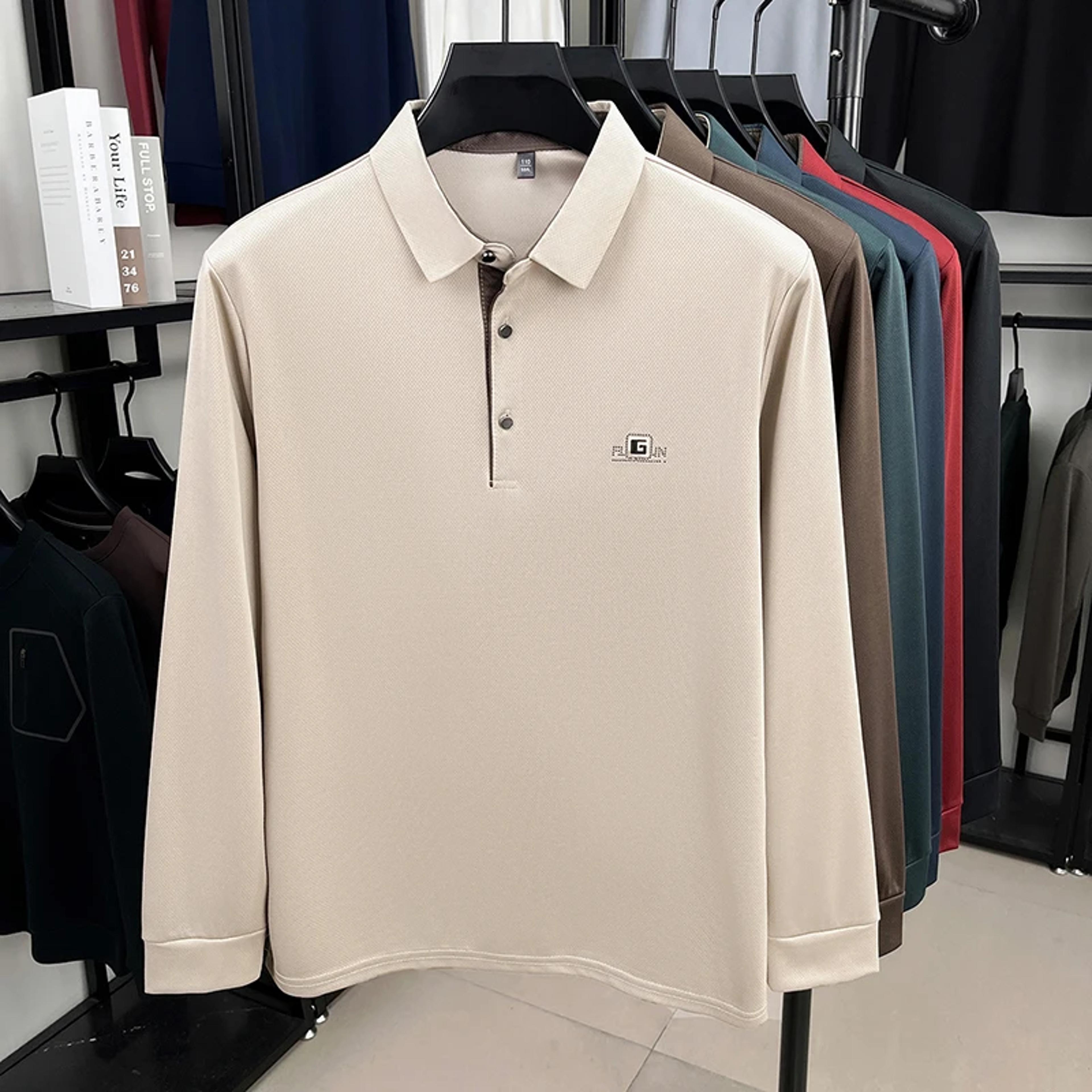 mens business casual polo shirt breathable short sleeve badge top