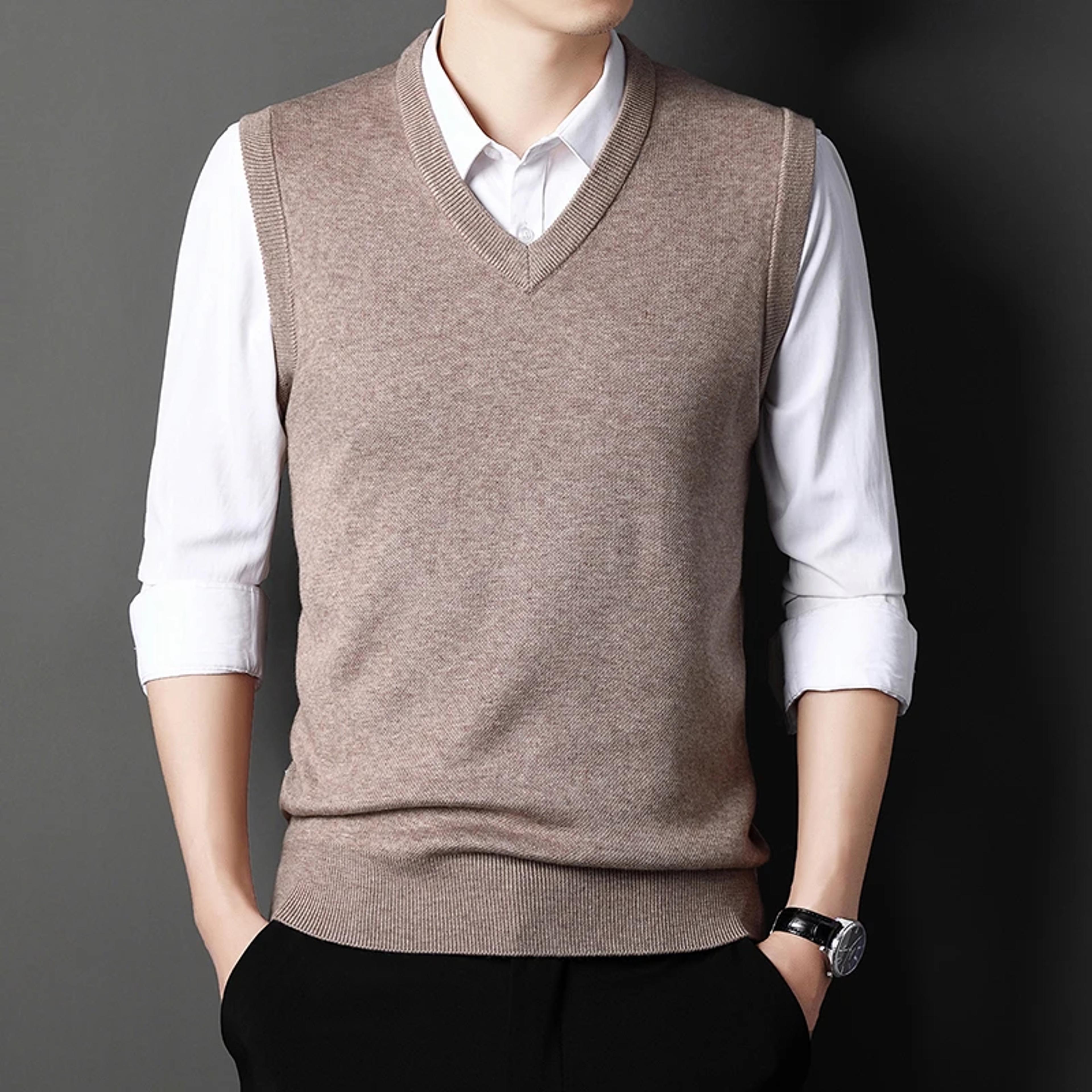 men's v neck sweater vest solid sleeveless knit pullover
