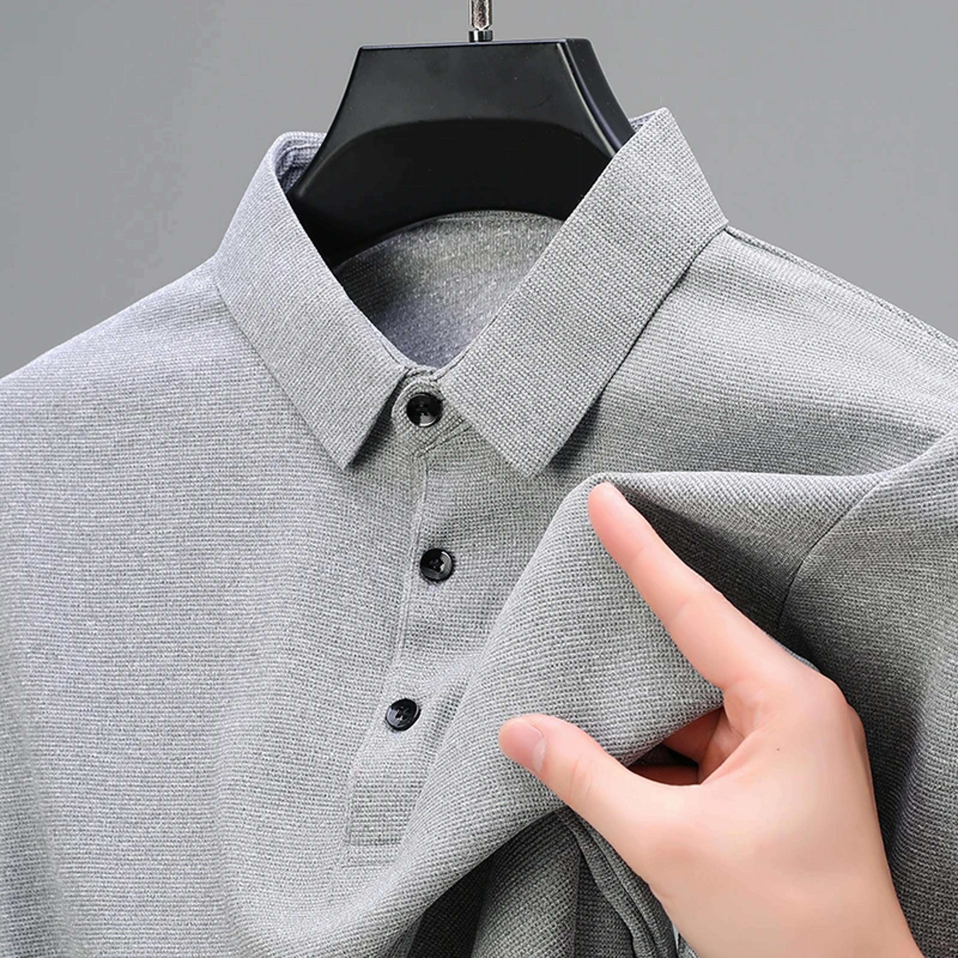 men's waffle long sleeve polo shirt breathable casual top