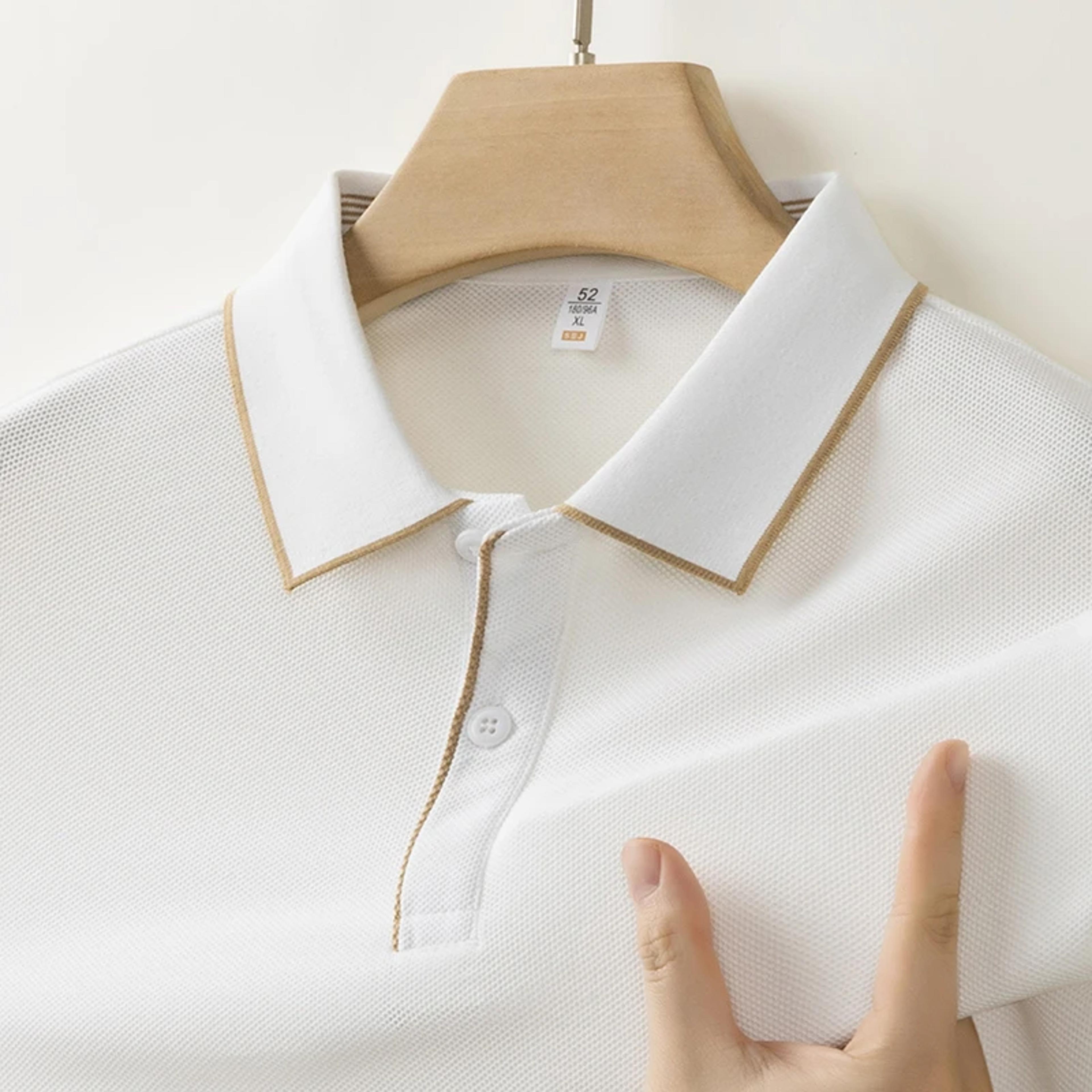 mens business casual polo shirt breathable short sleeve solid color top