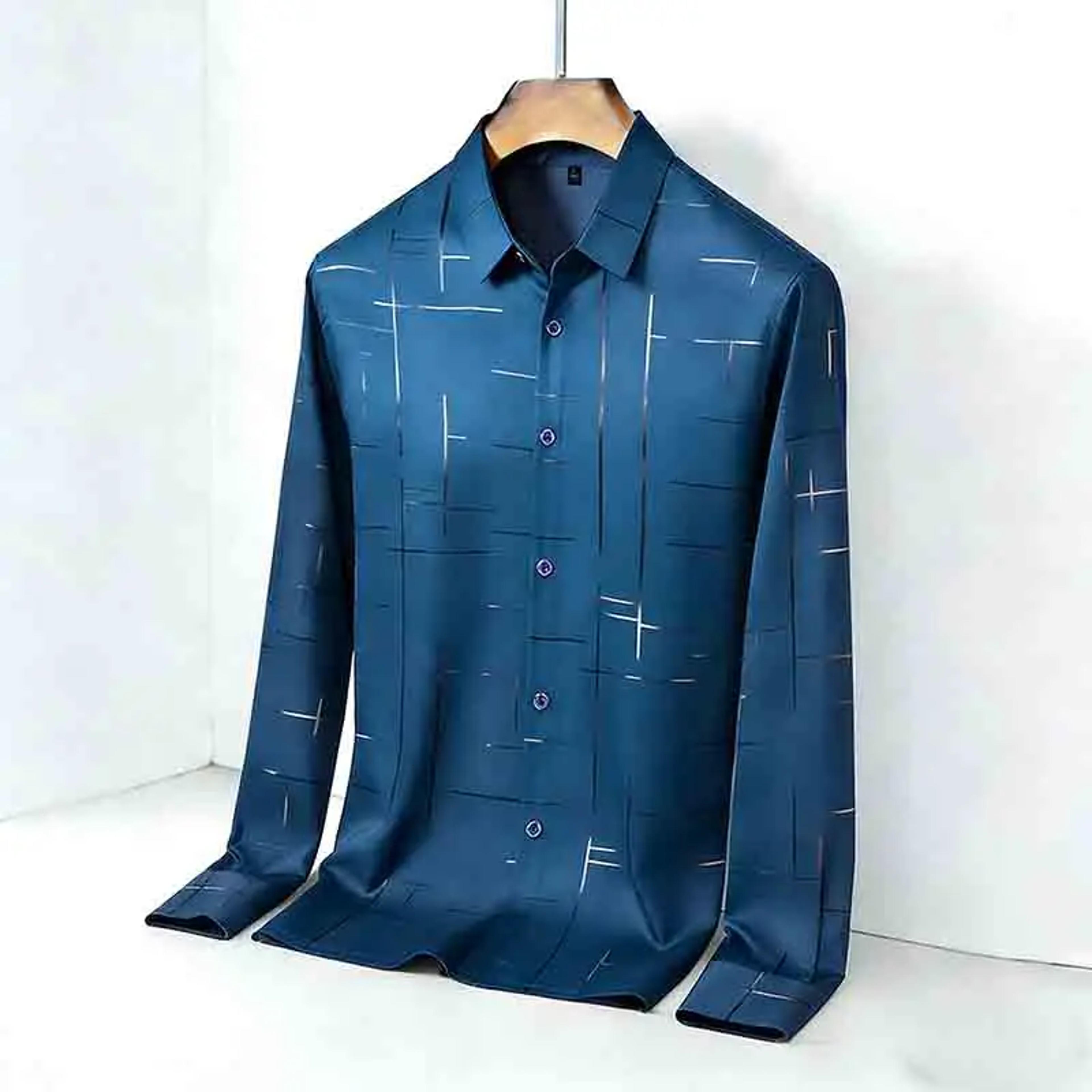 men's geometric striped business casual long sleeve shirt