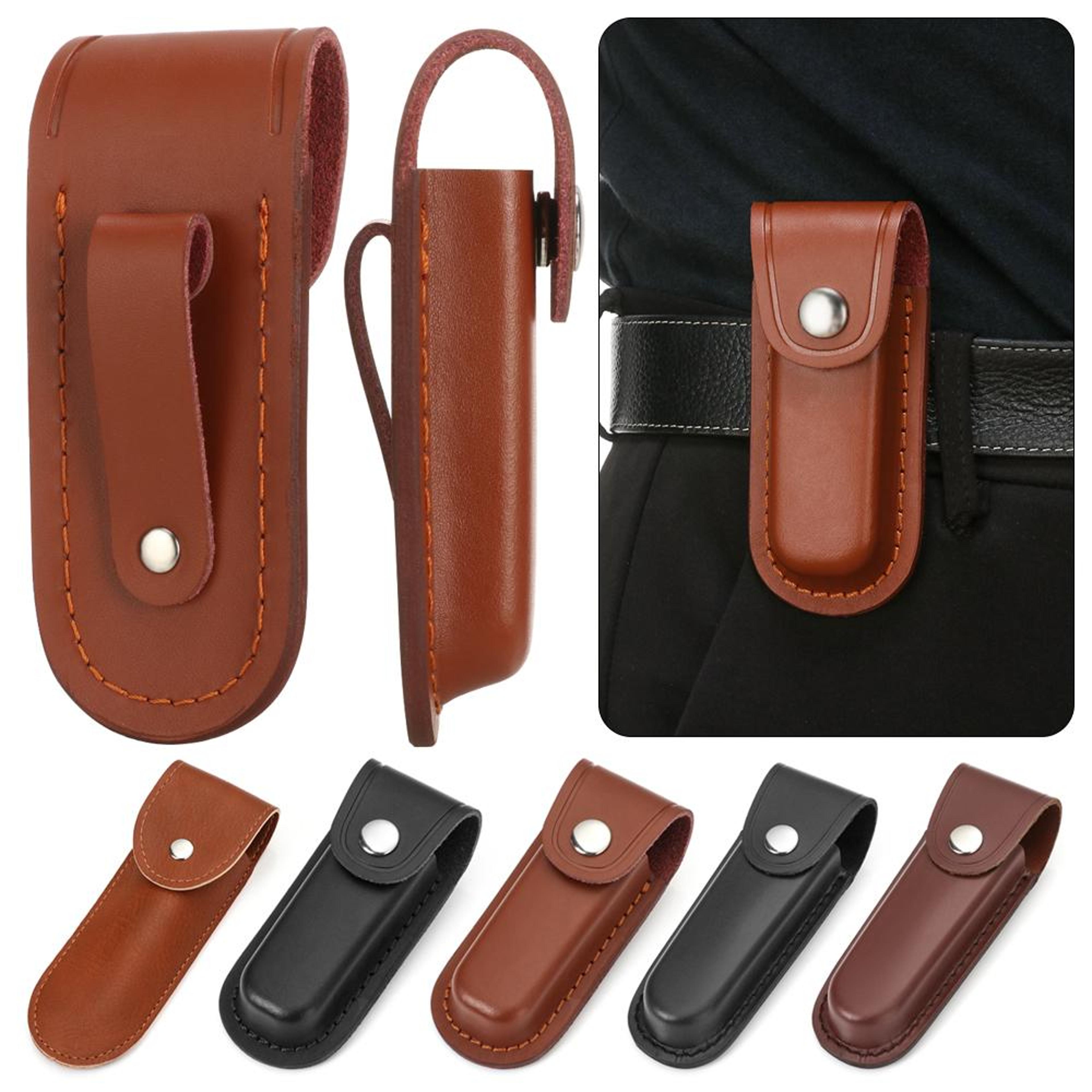 leather folding knife sheath belt loop outdoor carry case