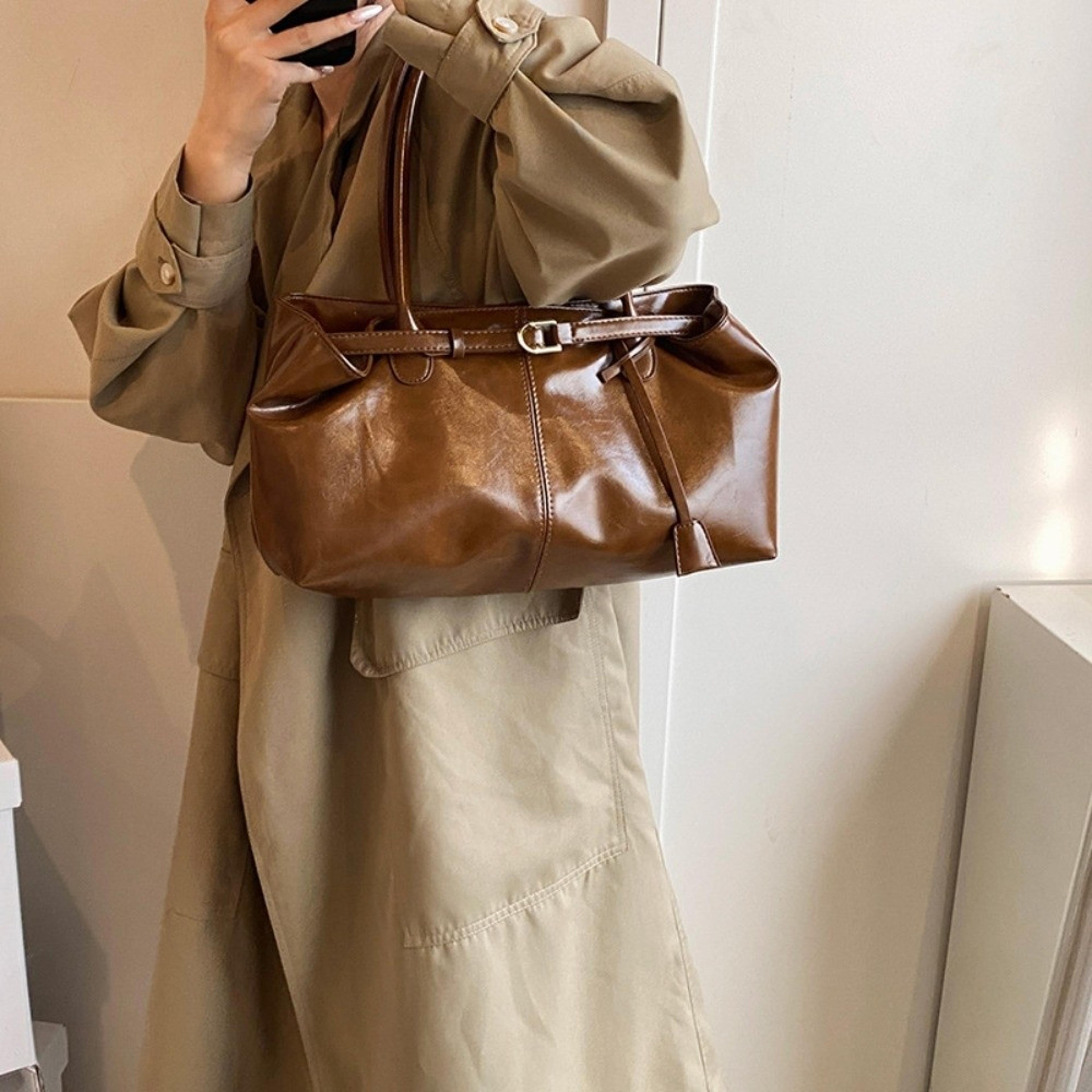 vintage pu leather large capacity shoulder tote bag for women