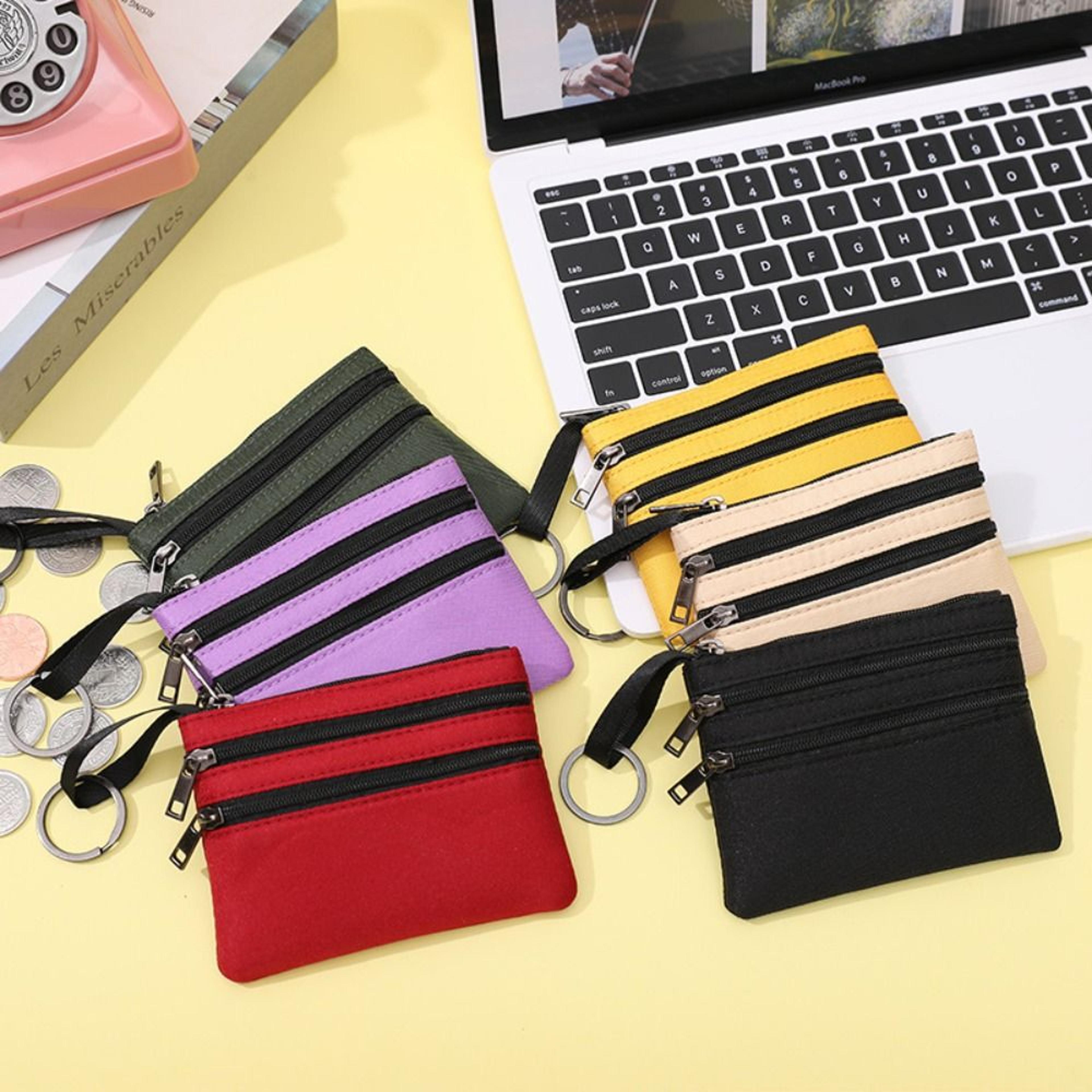 3 layer canvas zipper wallet compact coin purse and key pouch