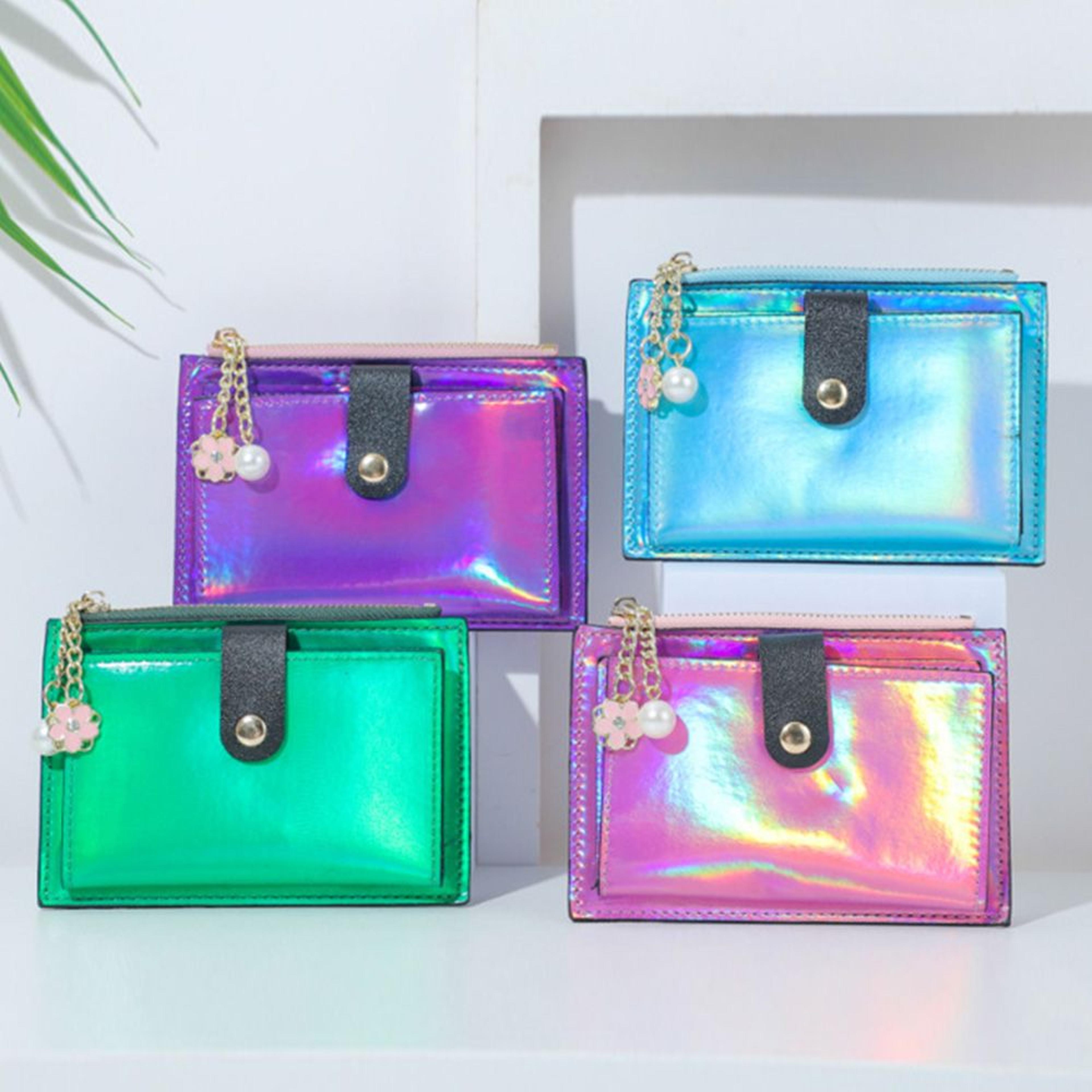 holographic womens card holder coin purse wallet with zipper