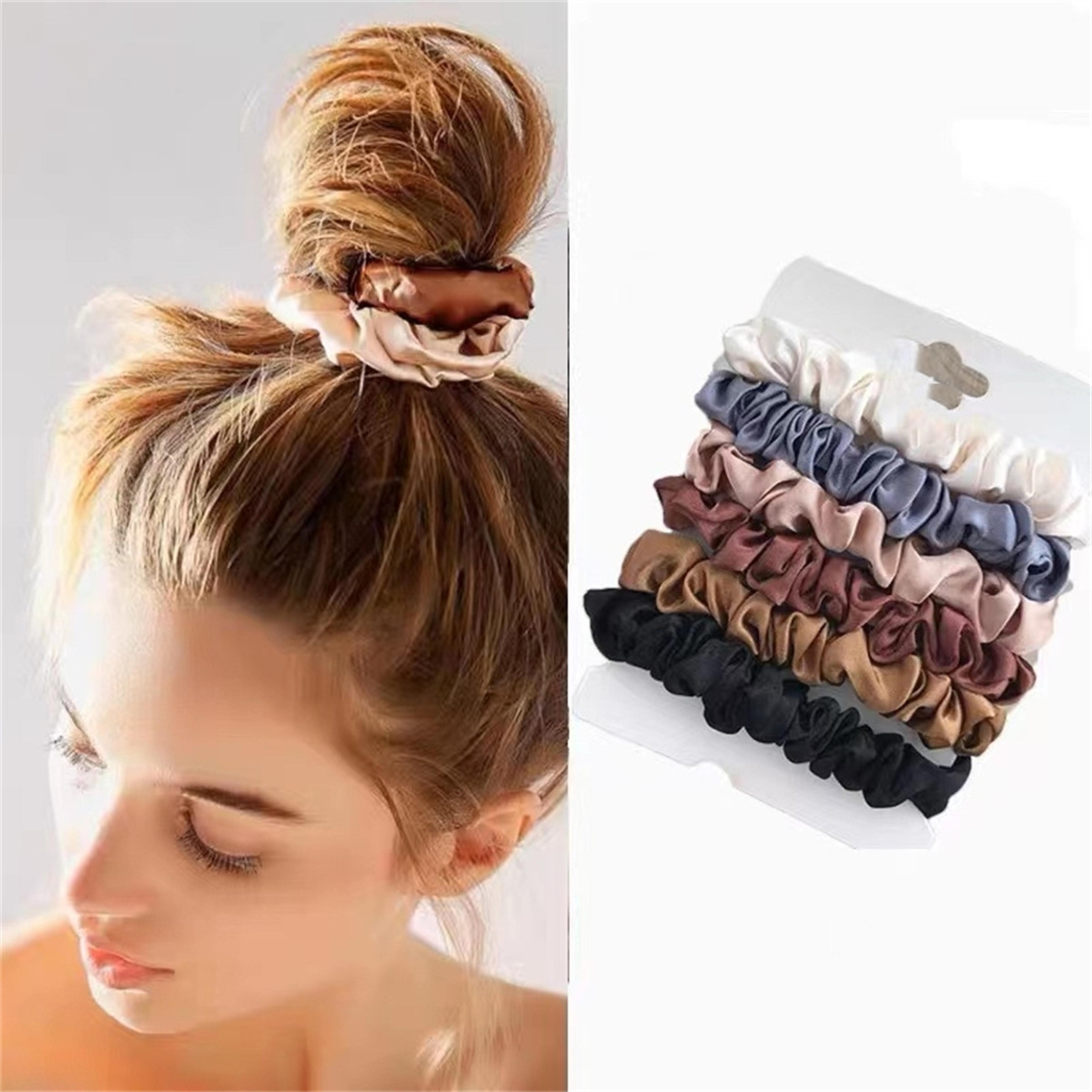 6 piece satin hair scrunchies soft elastic hair ties for women and girls