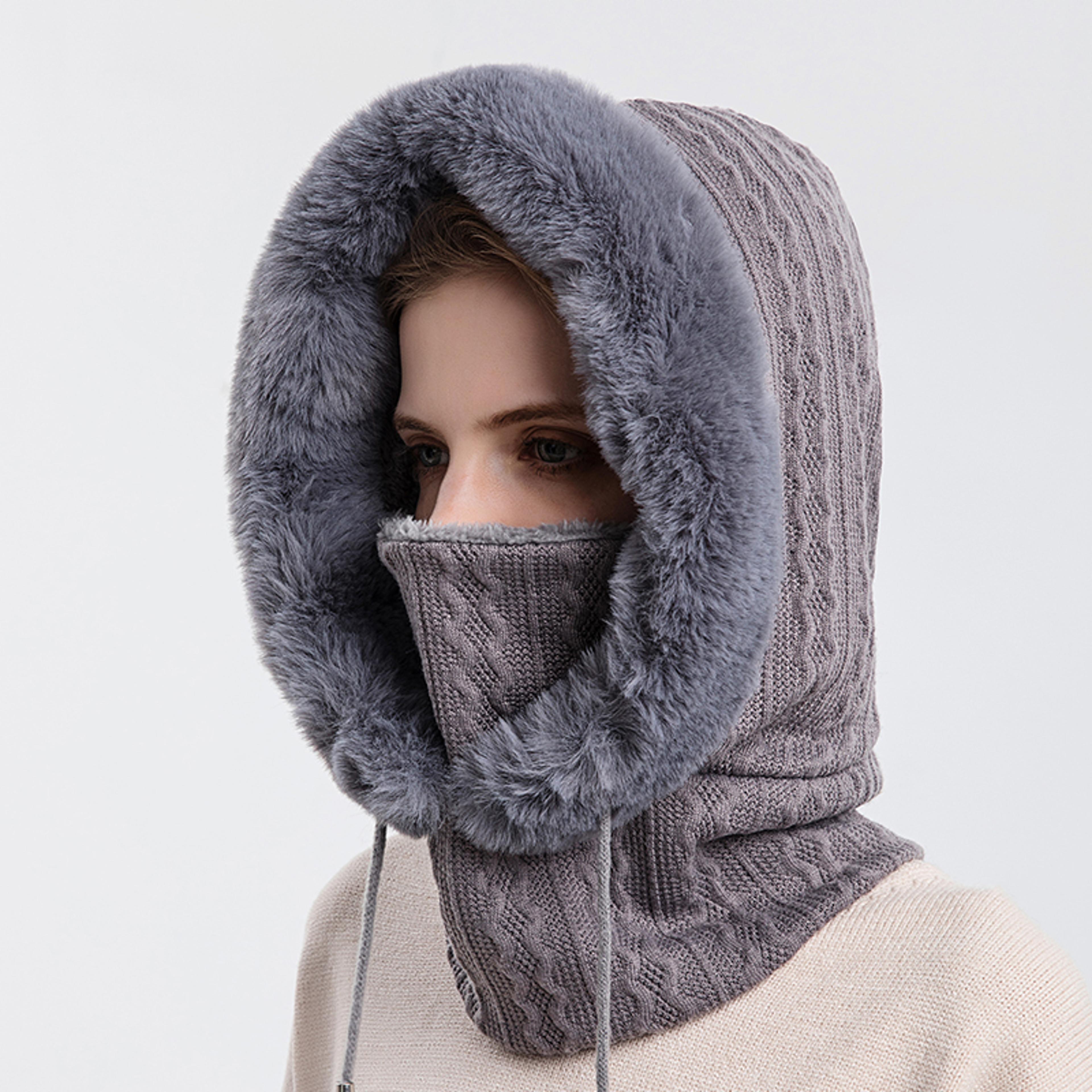 womens winter balaclava fur hood neck warmer windproof ski hat