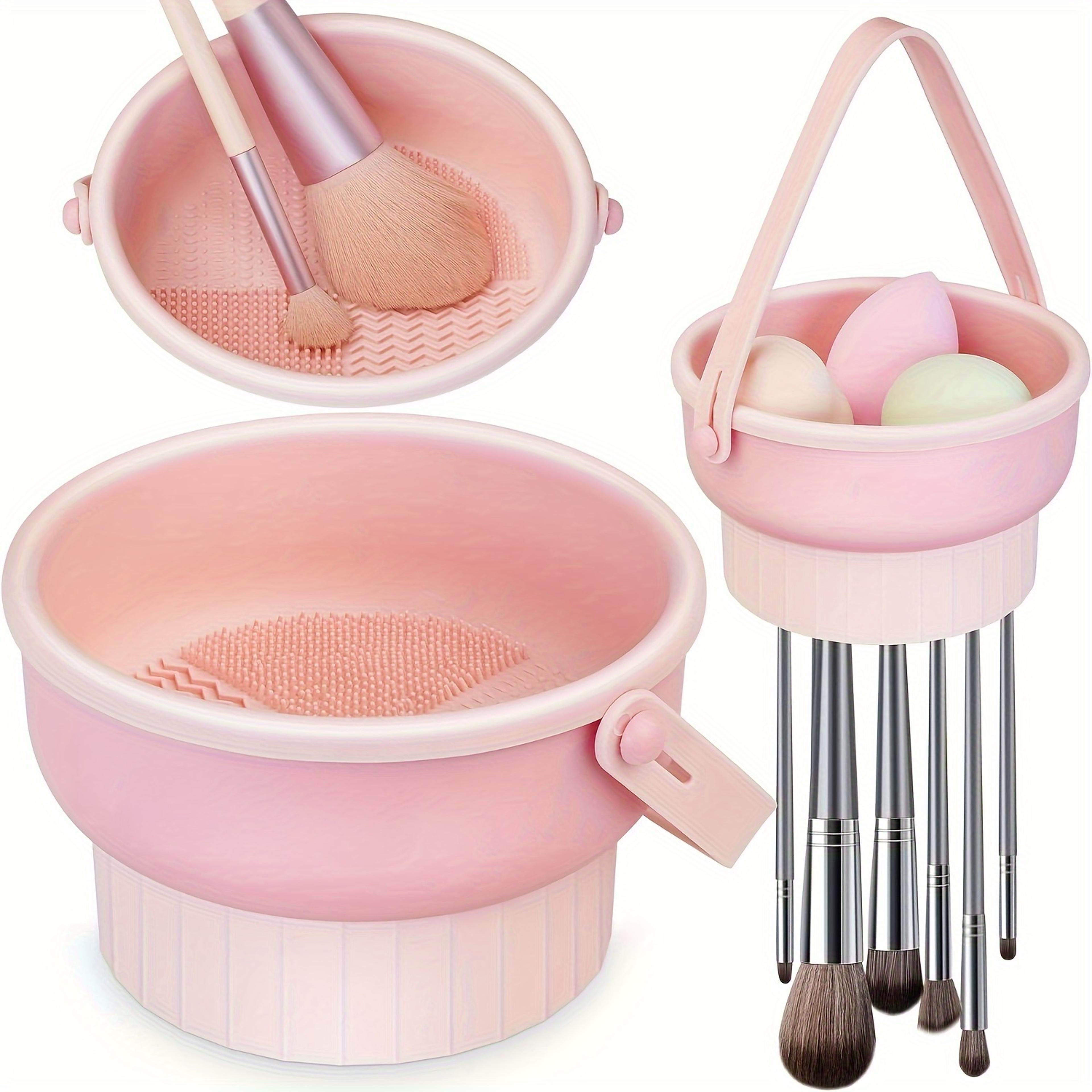 3 in 1 silicone makeup brush cleaner mat with drying rack and brush organizer