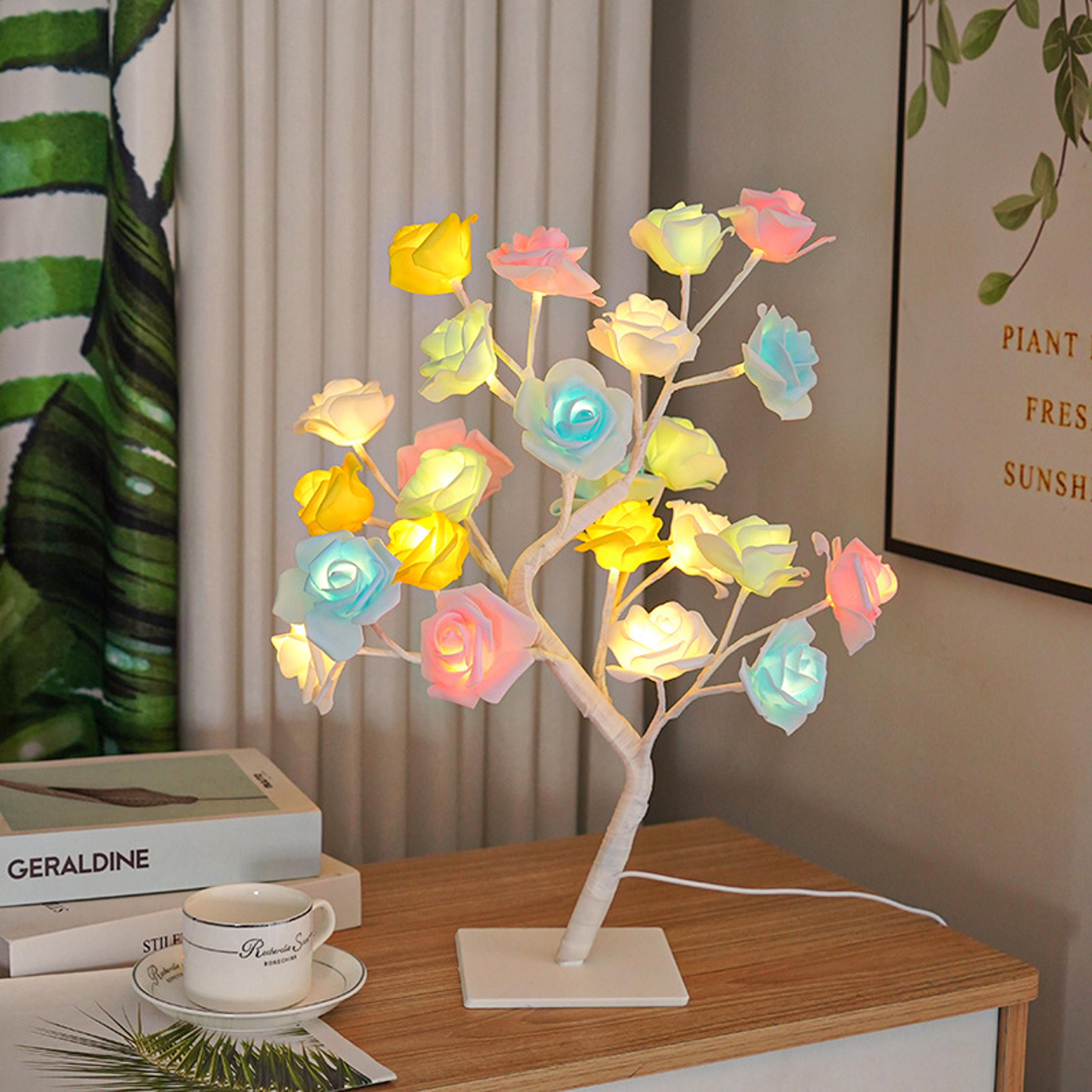 led rose tree lamp usb night light with adjustable floral branches