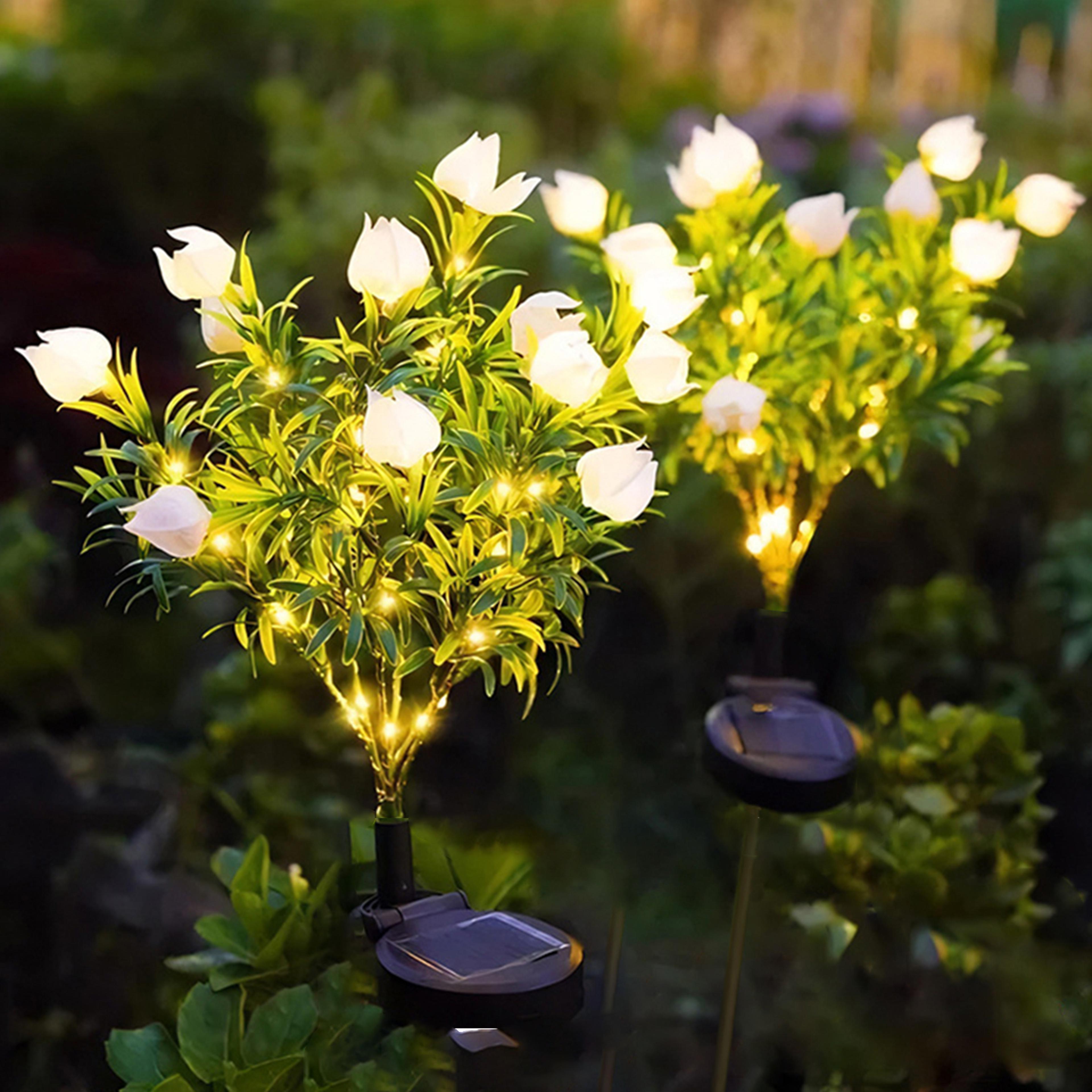 solar gardenia flower light warm white outdoor garden lamp