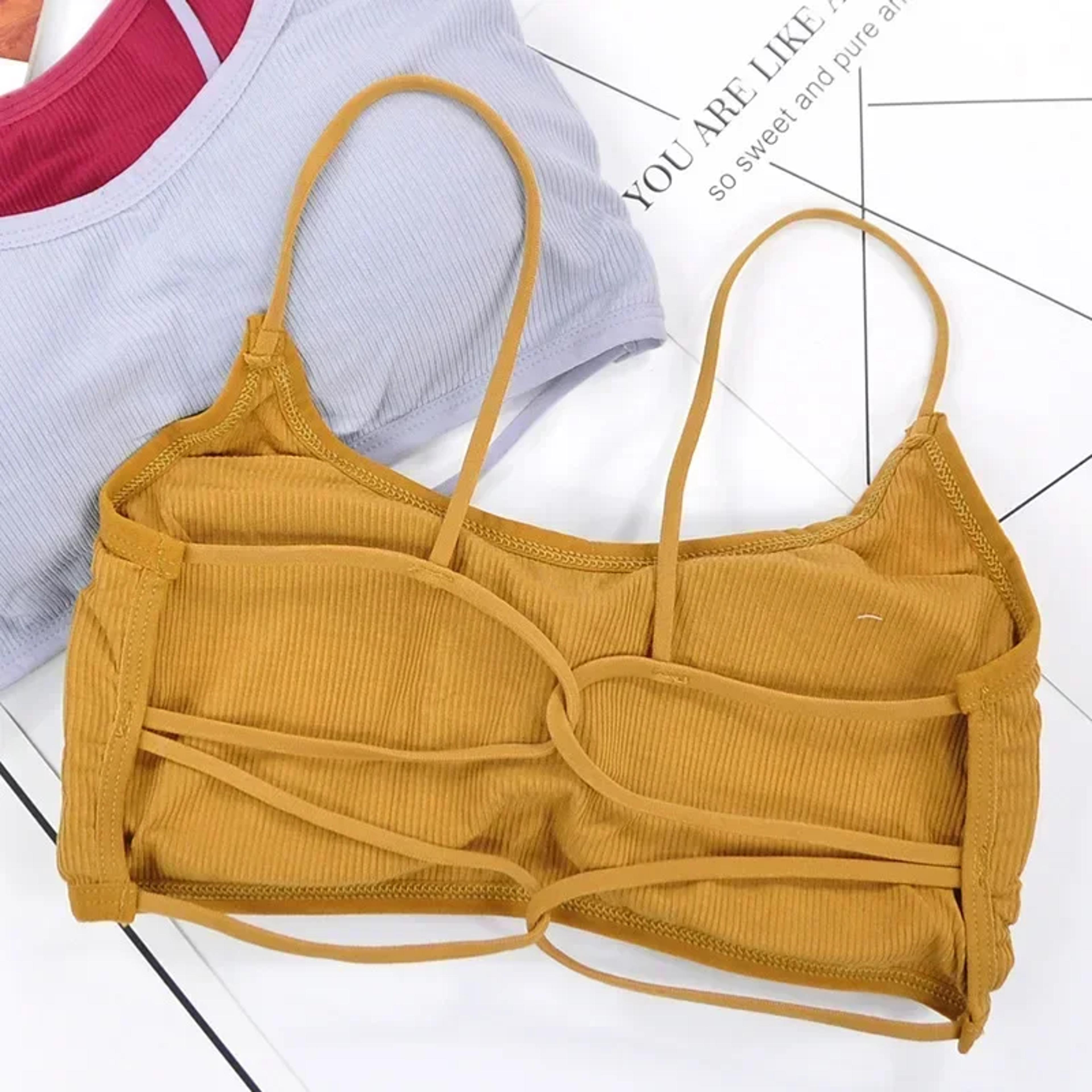 thin strap padded sports bra wireless yoga workout bra for women