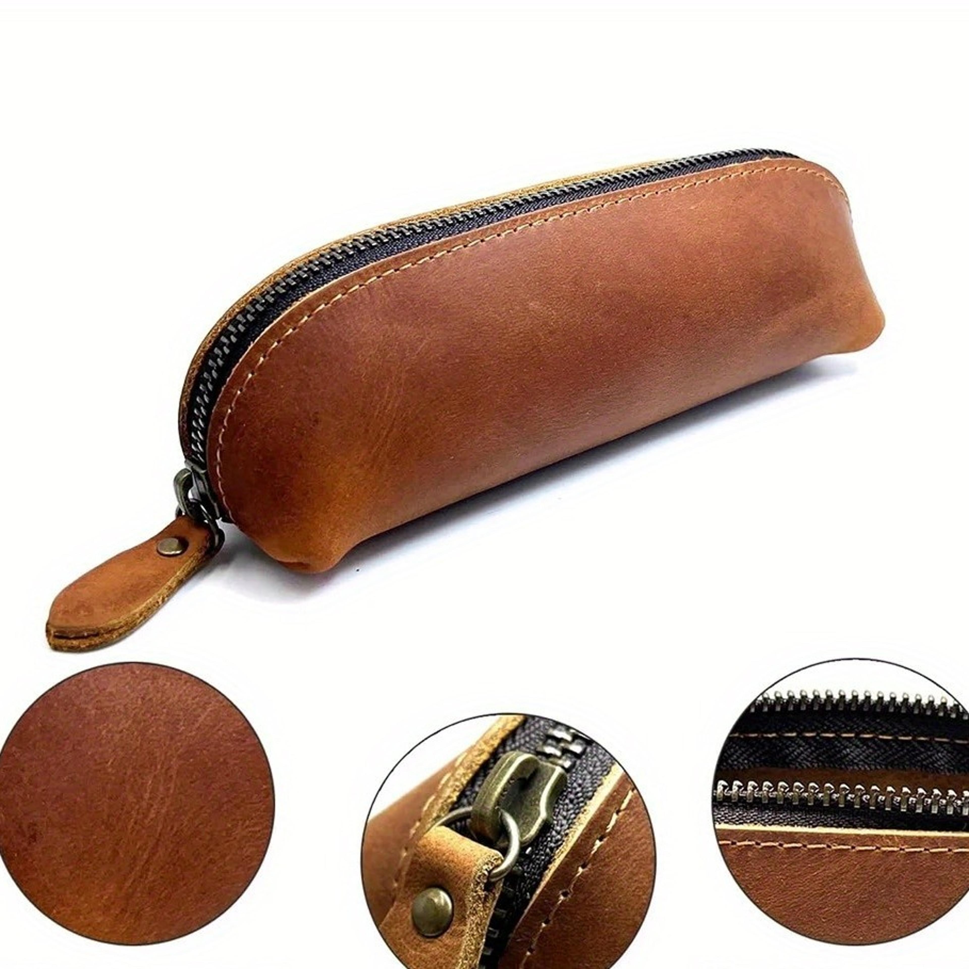 vintage leather pencil case cowhide pen pouch and glasses storage bag