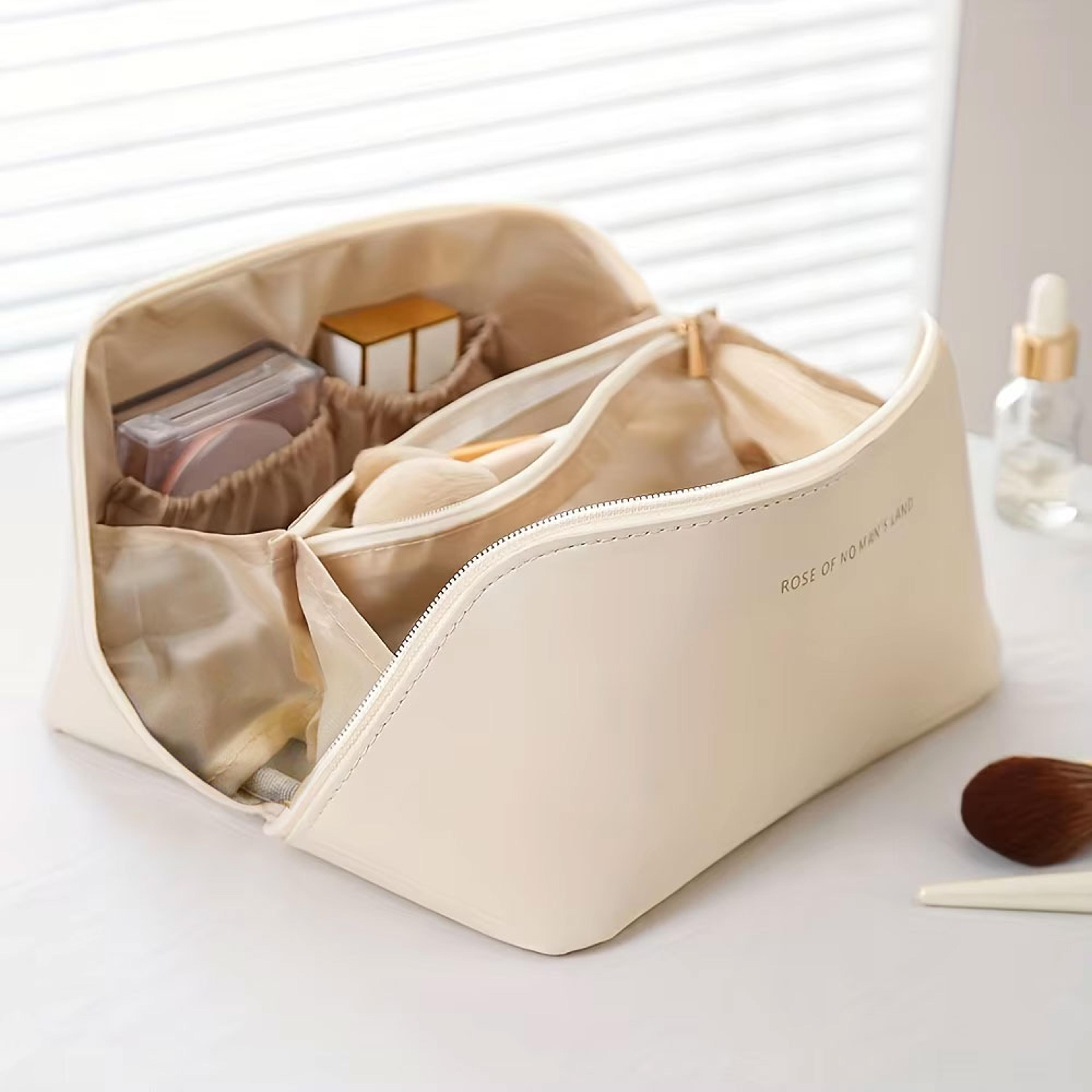 large capacity travel makeup bag pu leather cosmetic organizer for women
