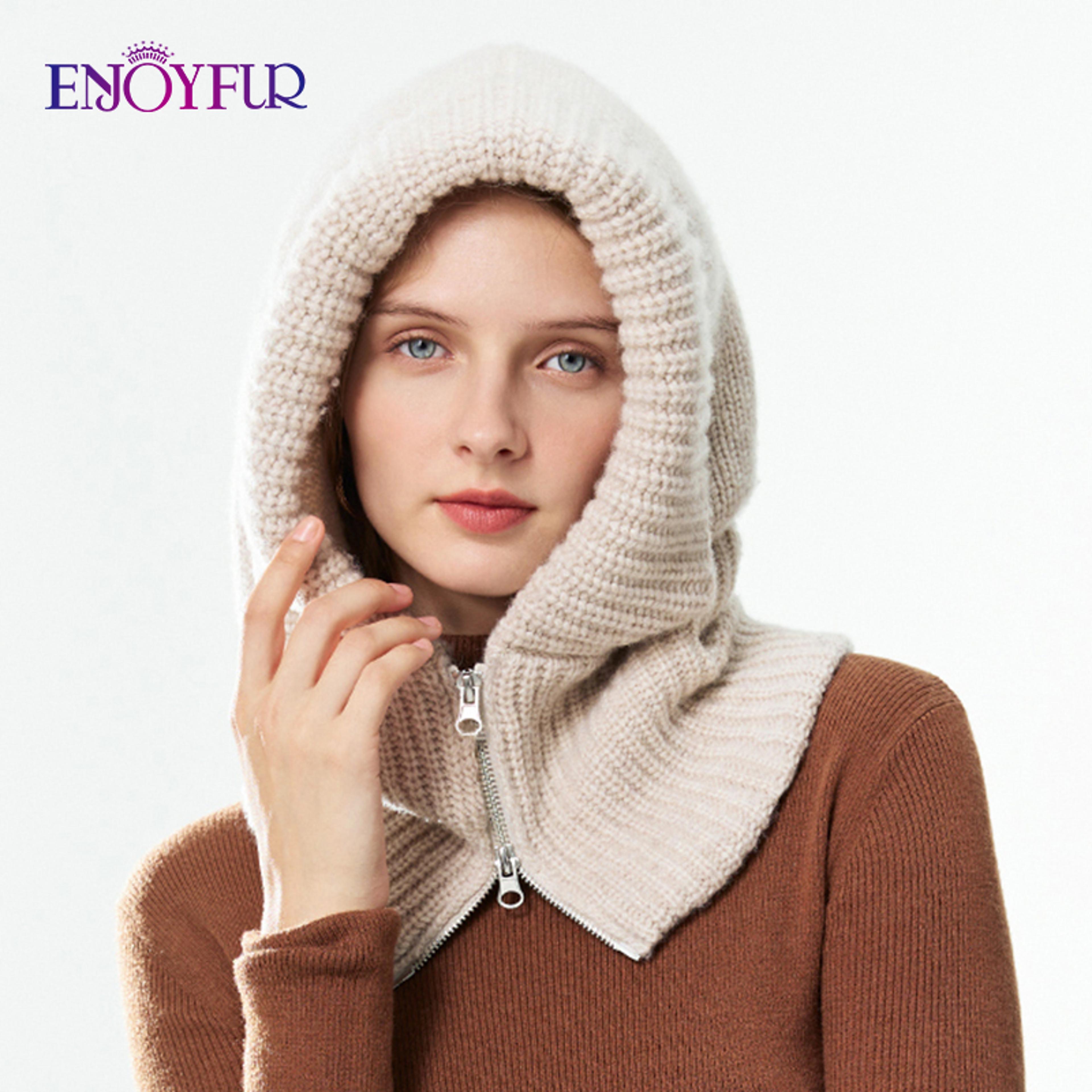 women winter knit balaclava hood zipper neck warmer beanie hat
