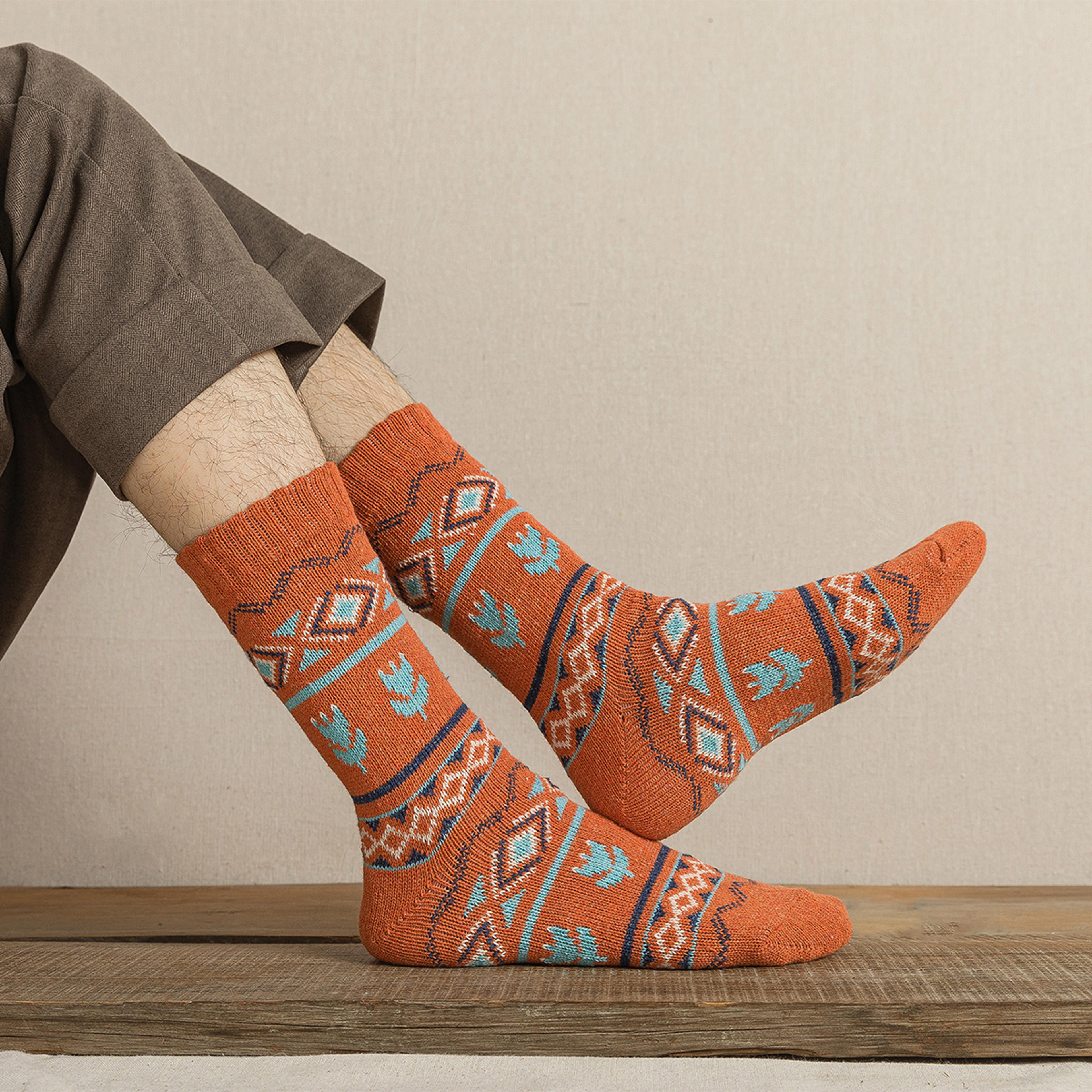 5 pair retro floral winter socks thick warm unisex socks