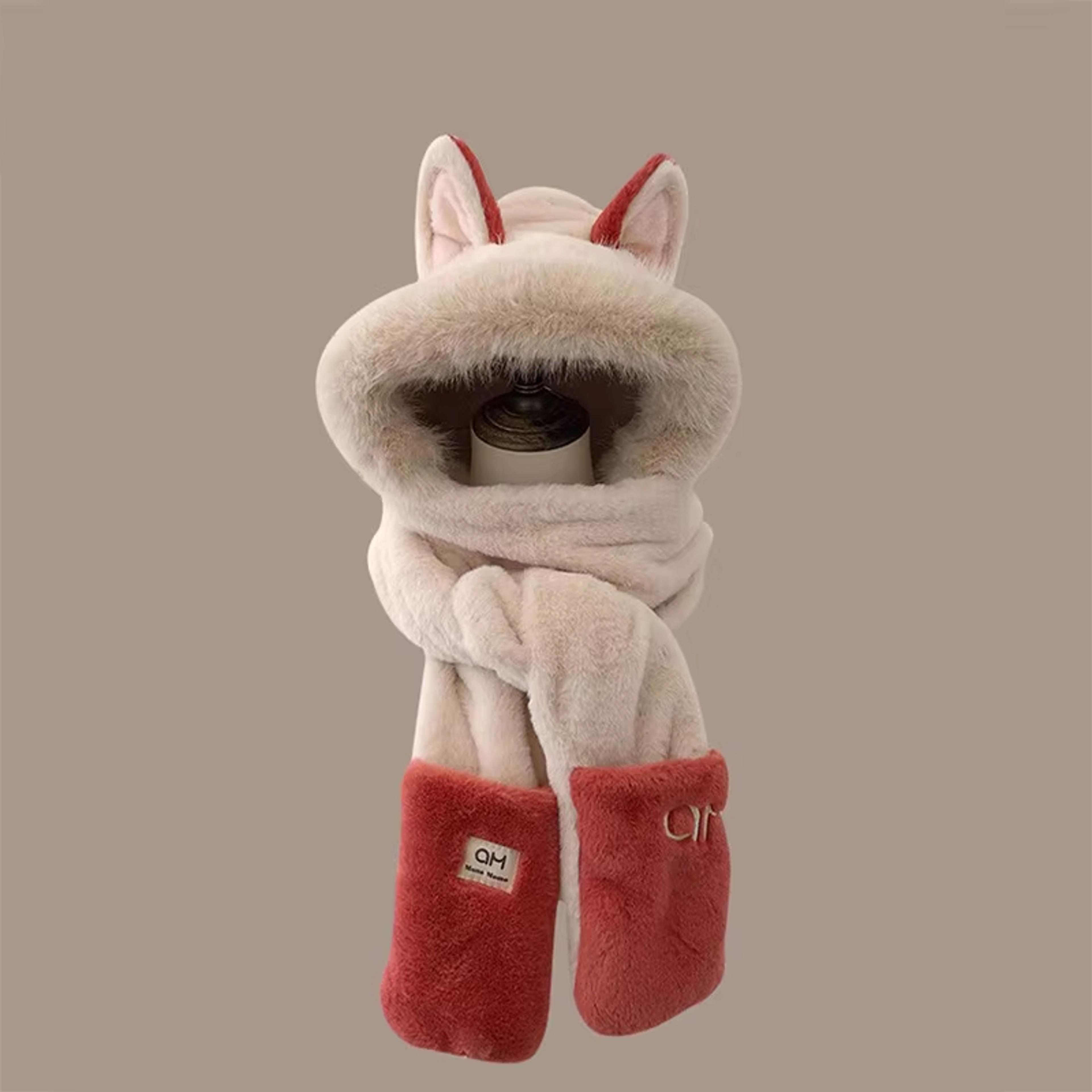 cozy plush hood scarf faux fur winter hat with ear protection