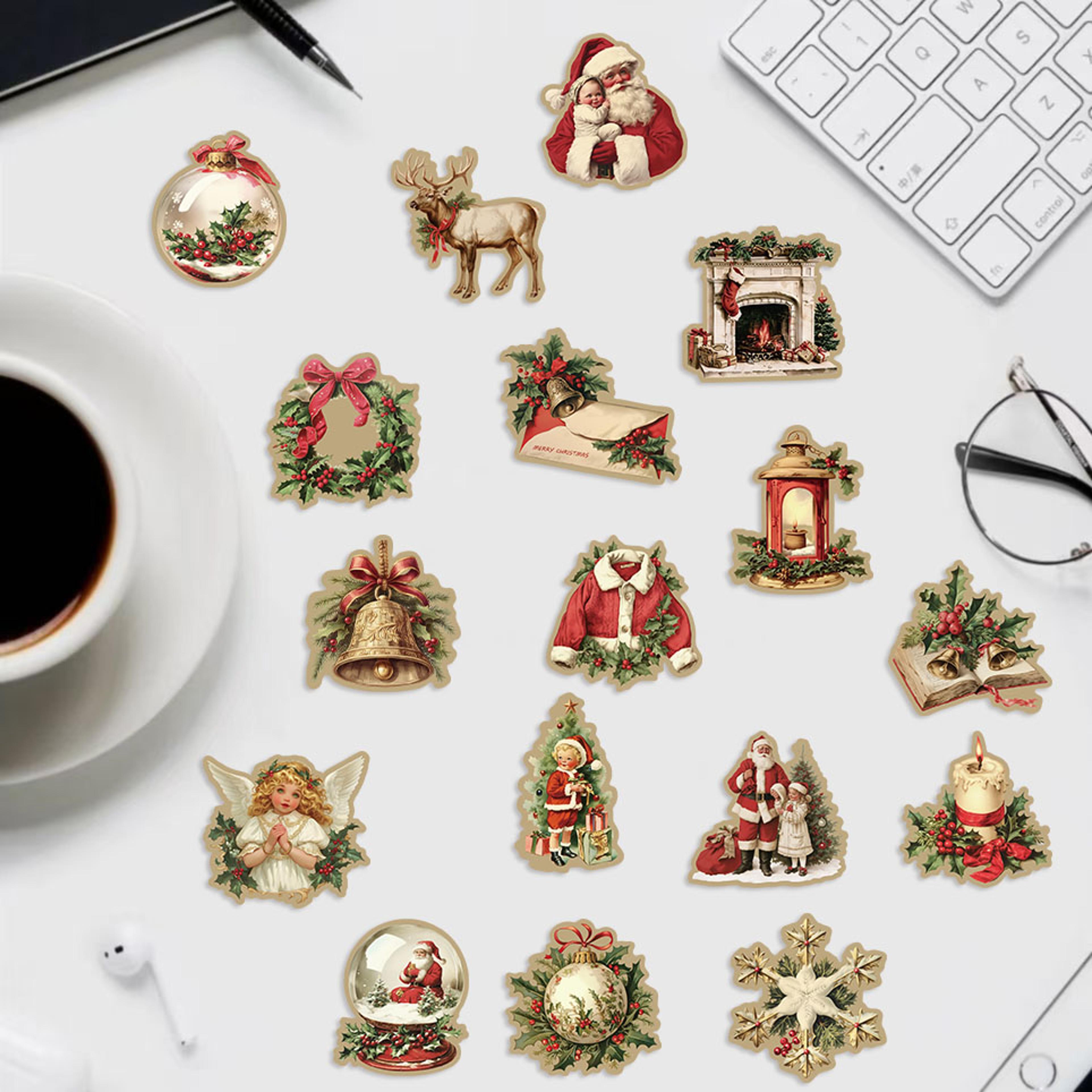 retro christmas sticker pack 50 or 100pcs vintage holiday laptop scrapbook decals