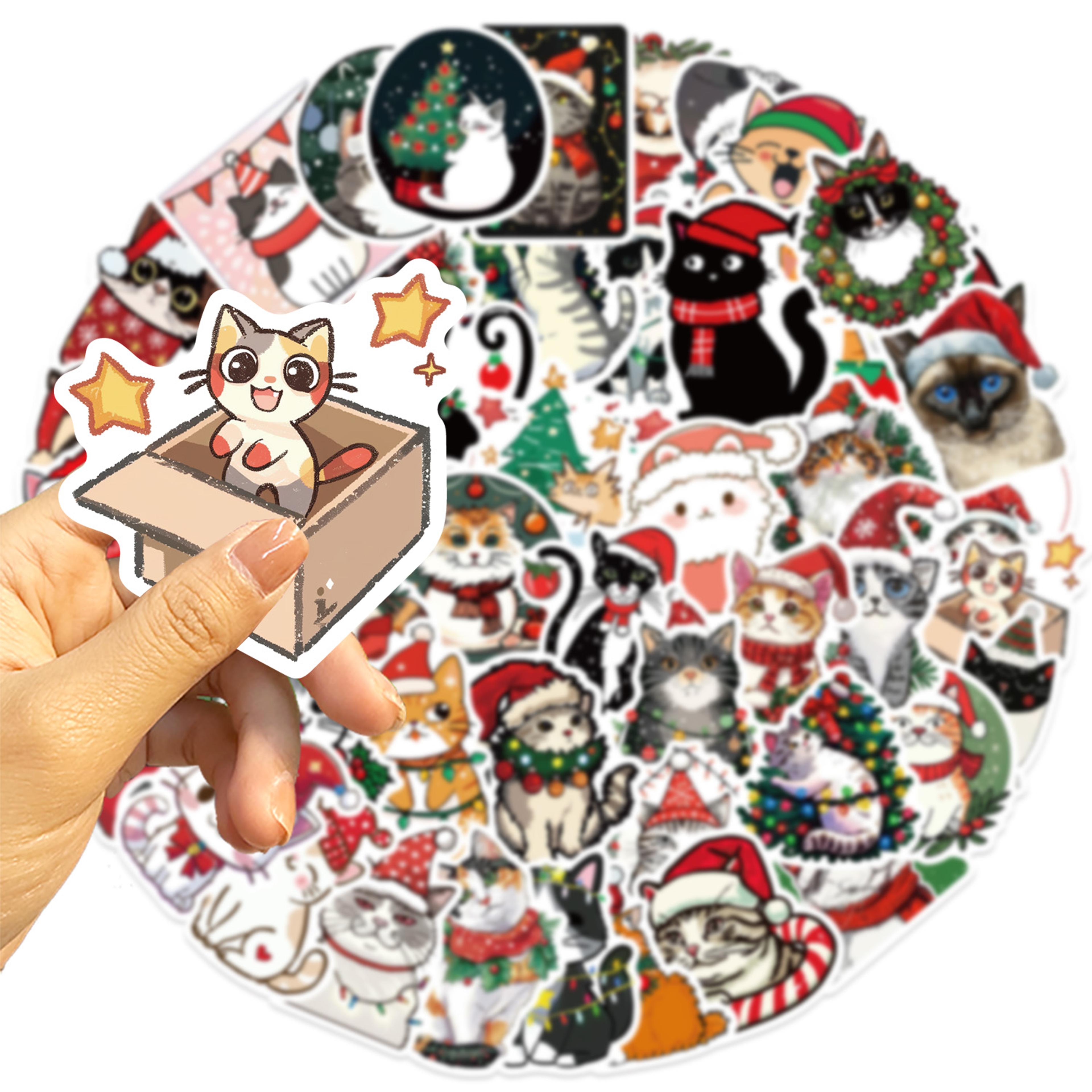 50pc christmas cat stickers kawaii cat sticker pack for scrapbooks laptops and gifts
