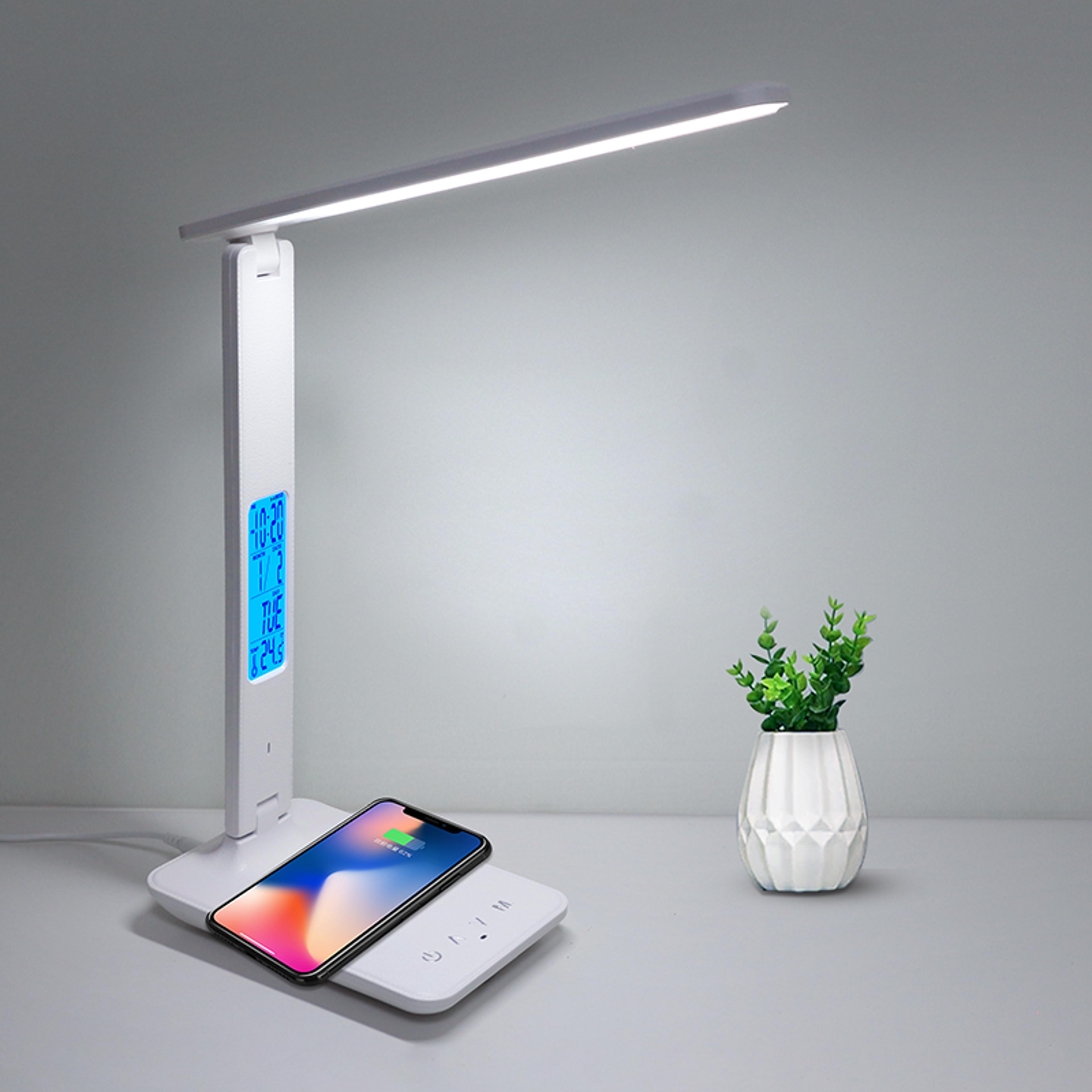 10w wireless charging led desk lamp with clock eye care dimmable light