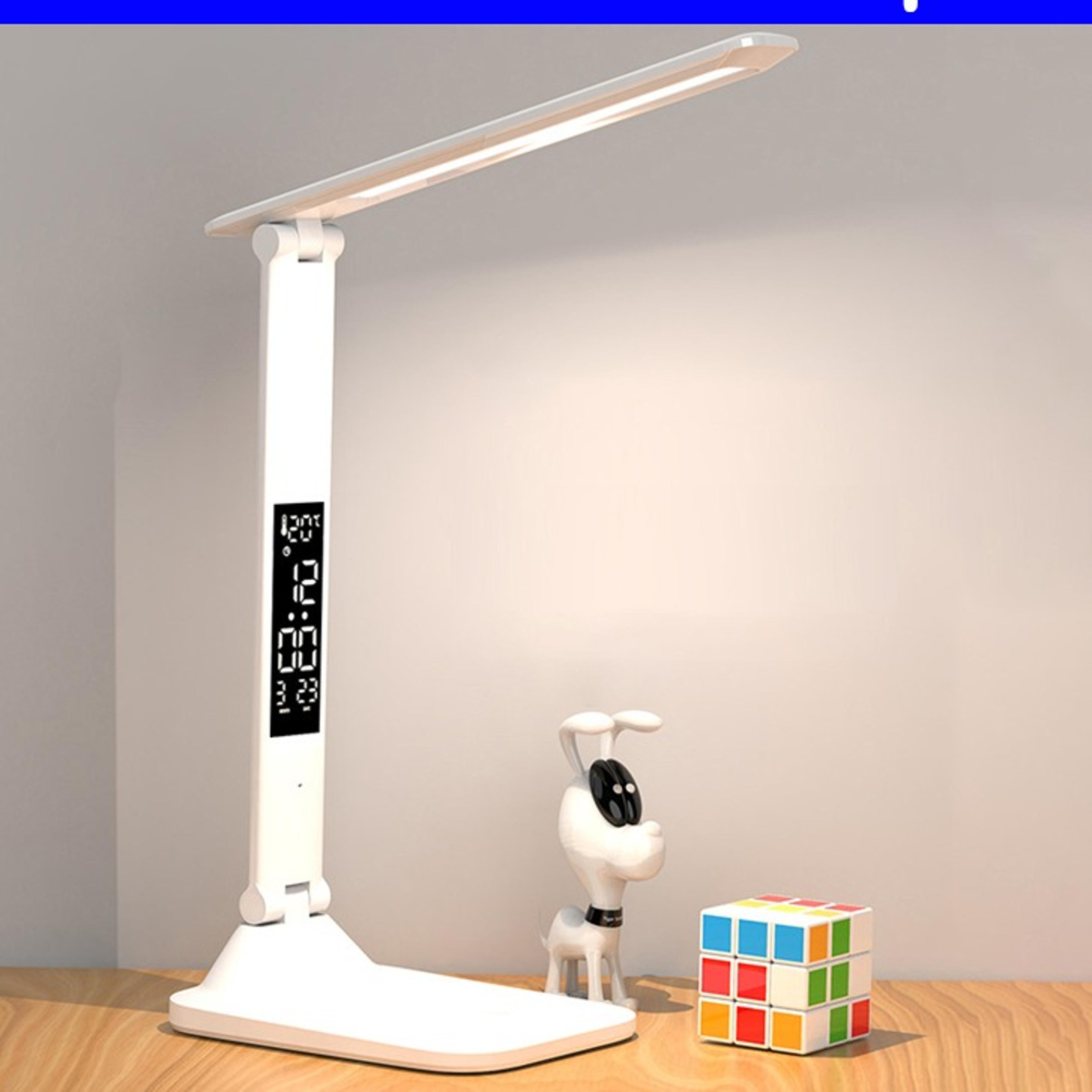 folding led desk lamp with touch dimming clock thermometer and eye protection