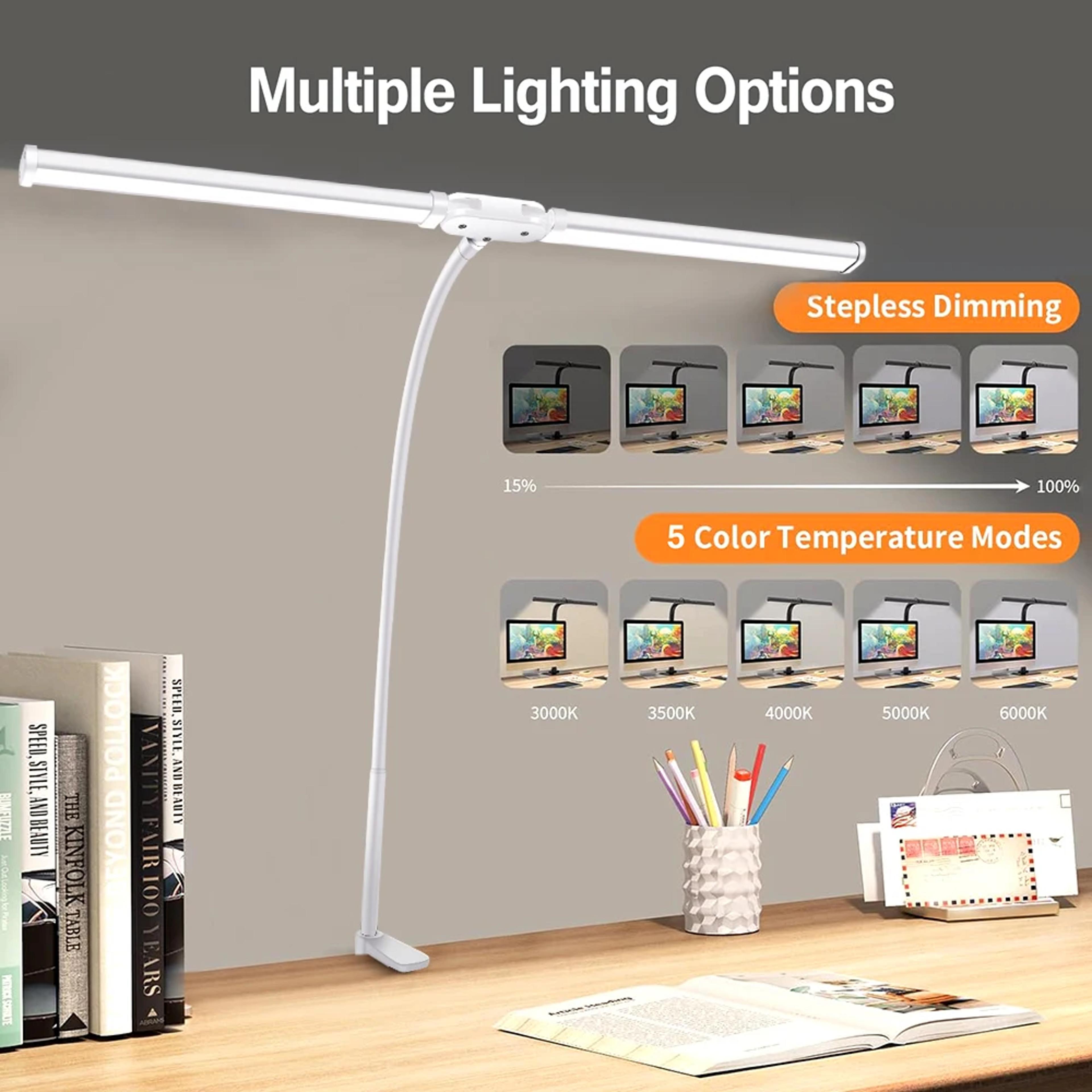 led clip on desk lamp dimmable eye protection reading light with flexible gooseneck