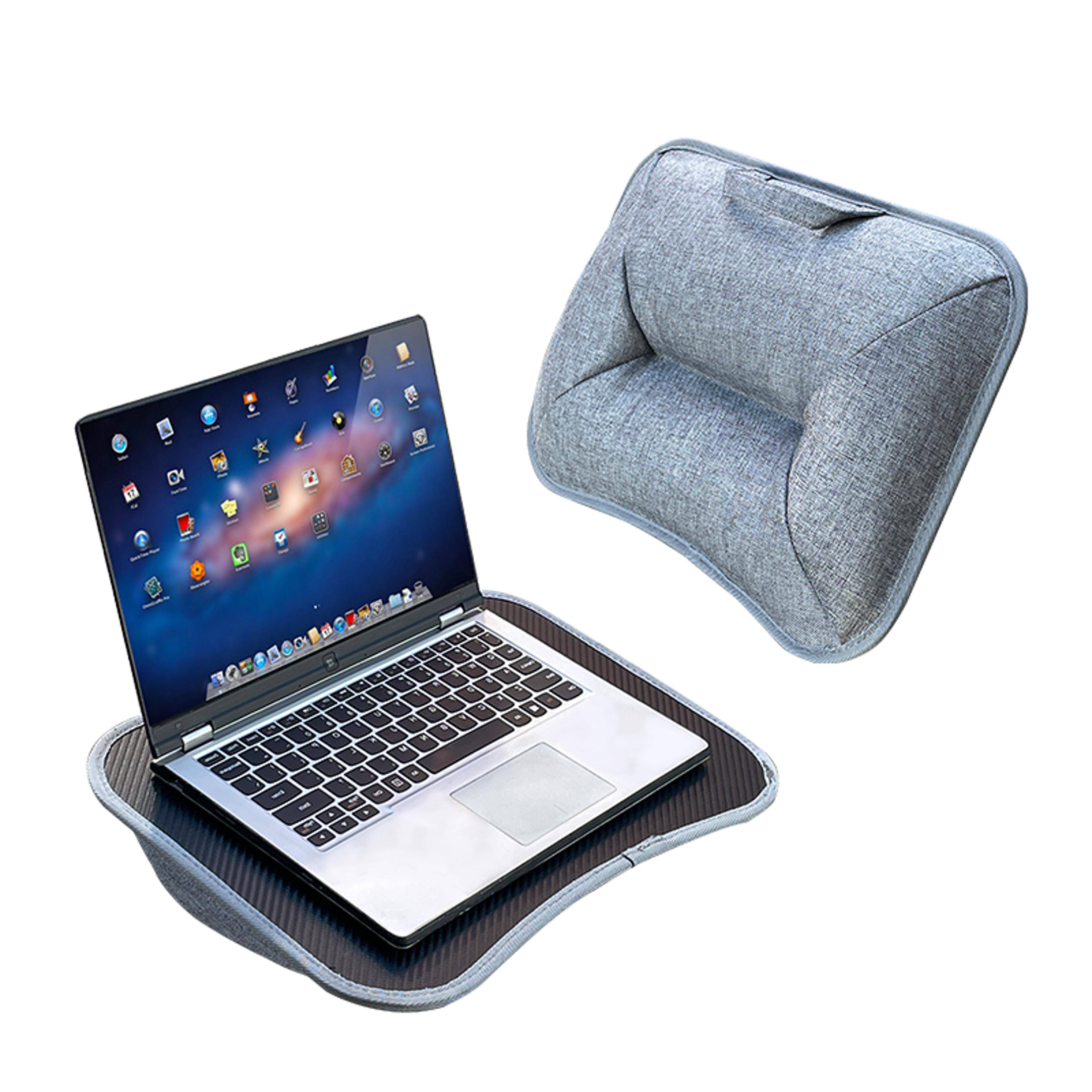portable cushioned laptop lap desk with hard mouse pad and wood tray