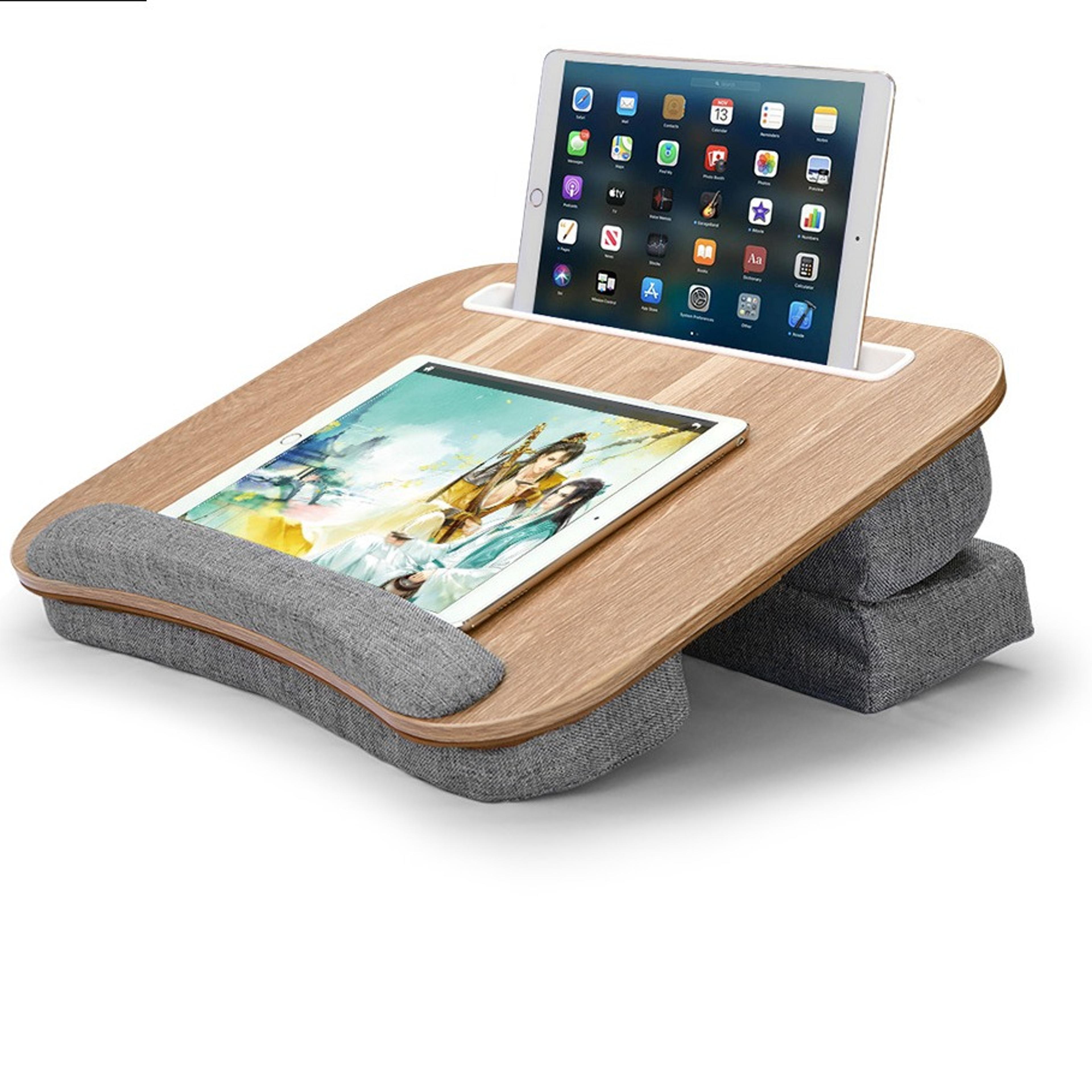 adjustable laptop lap desk with cushion tablet phone slot and nap pillow