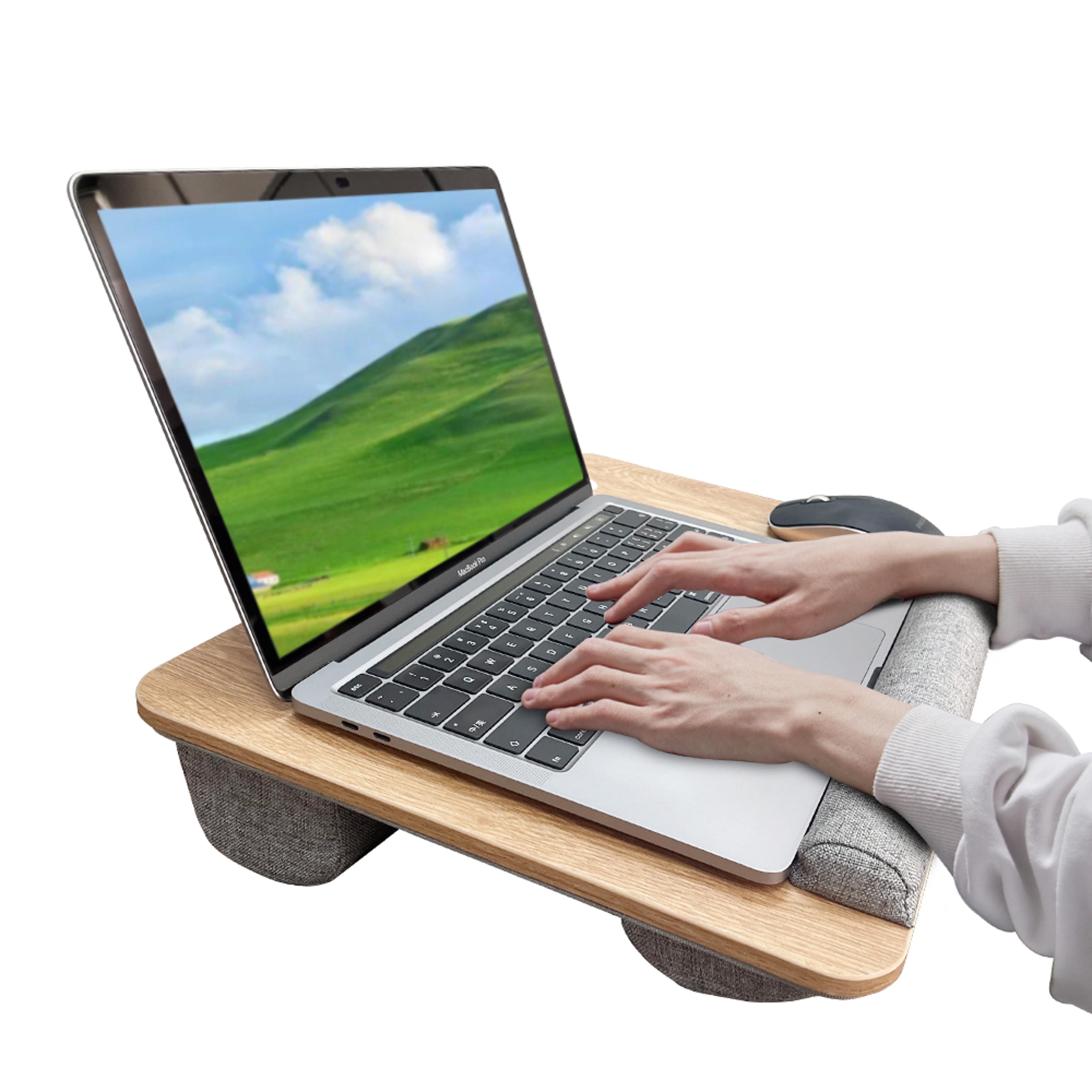 portable laptop lap desk with cushion handle and device slot for bed sofa and study