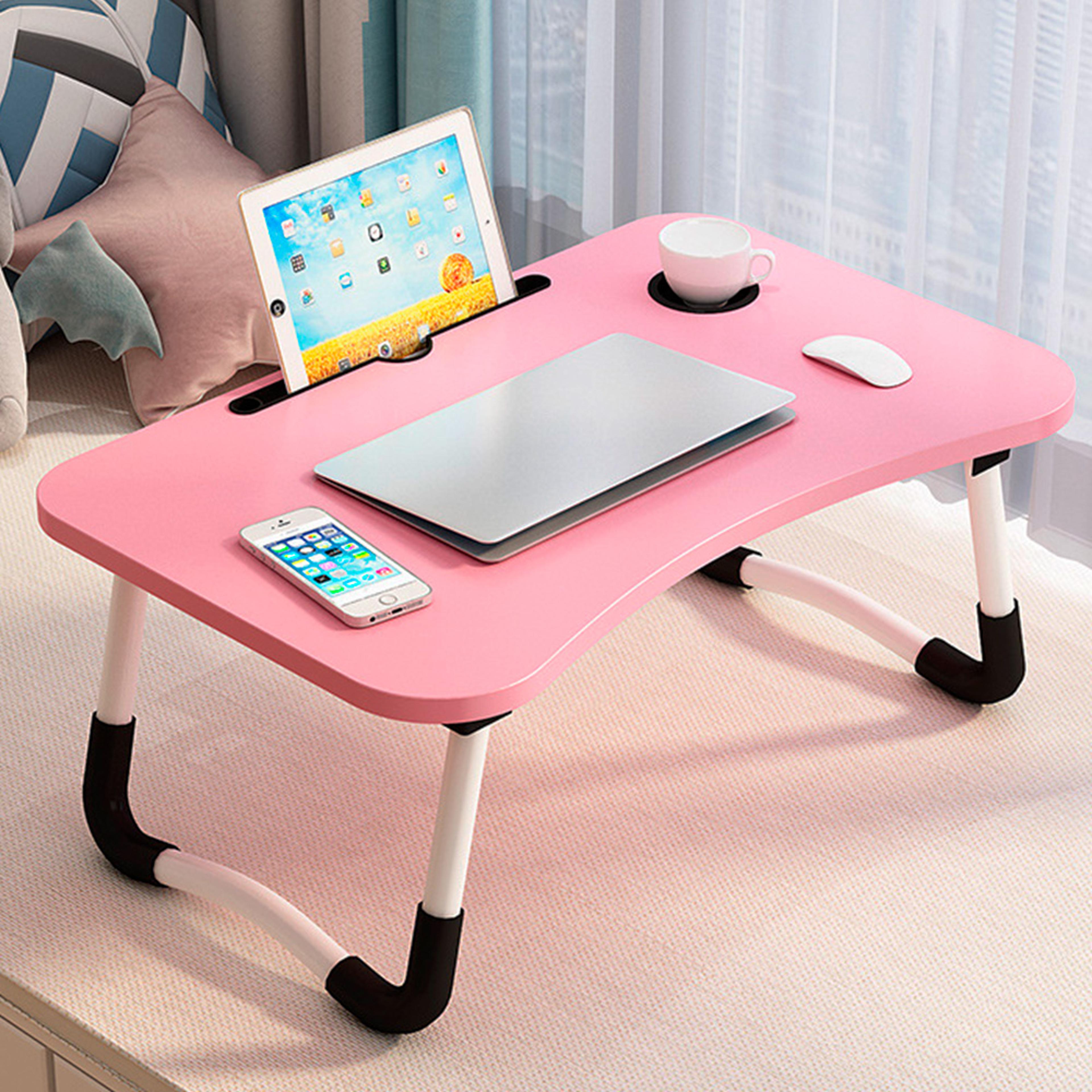 folding laptop desk for bed portable lap desk with tablet slot and cup holder