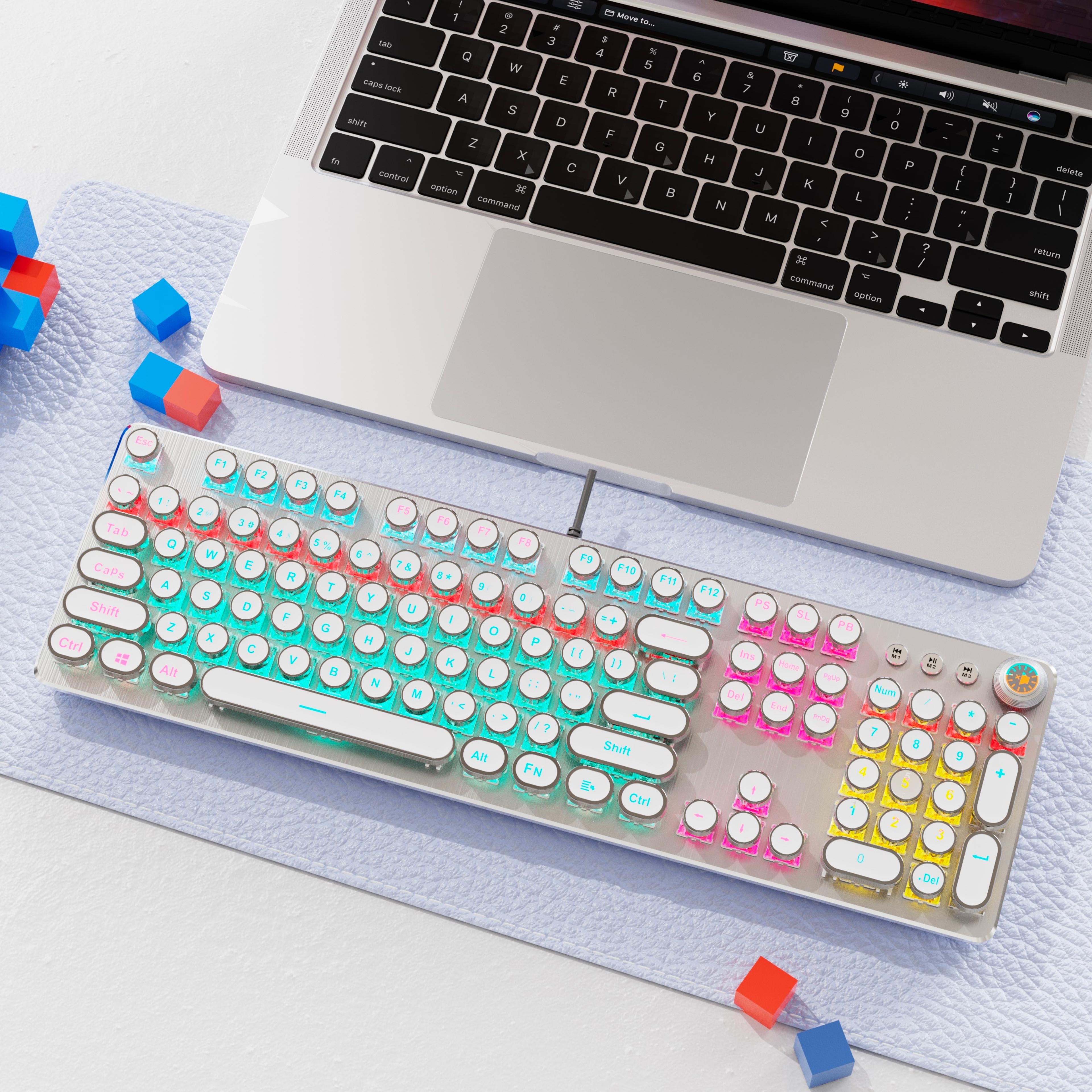 retro typewriter mechanical keyboard 104 key wired gaming keyboard with metal panel