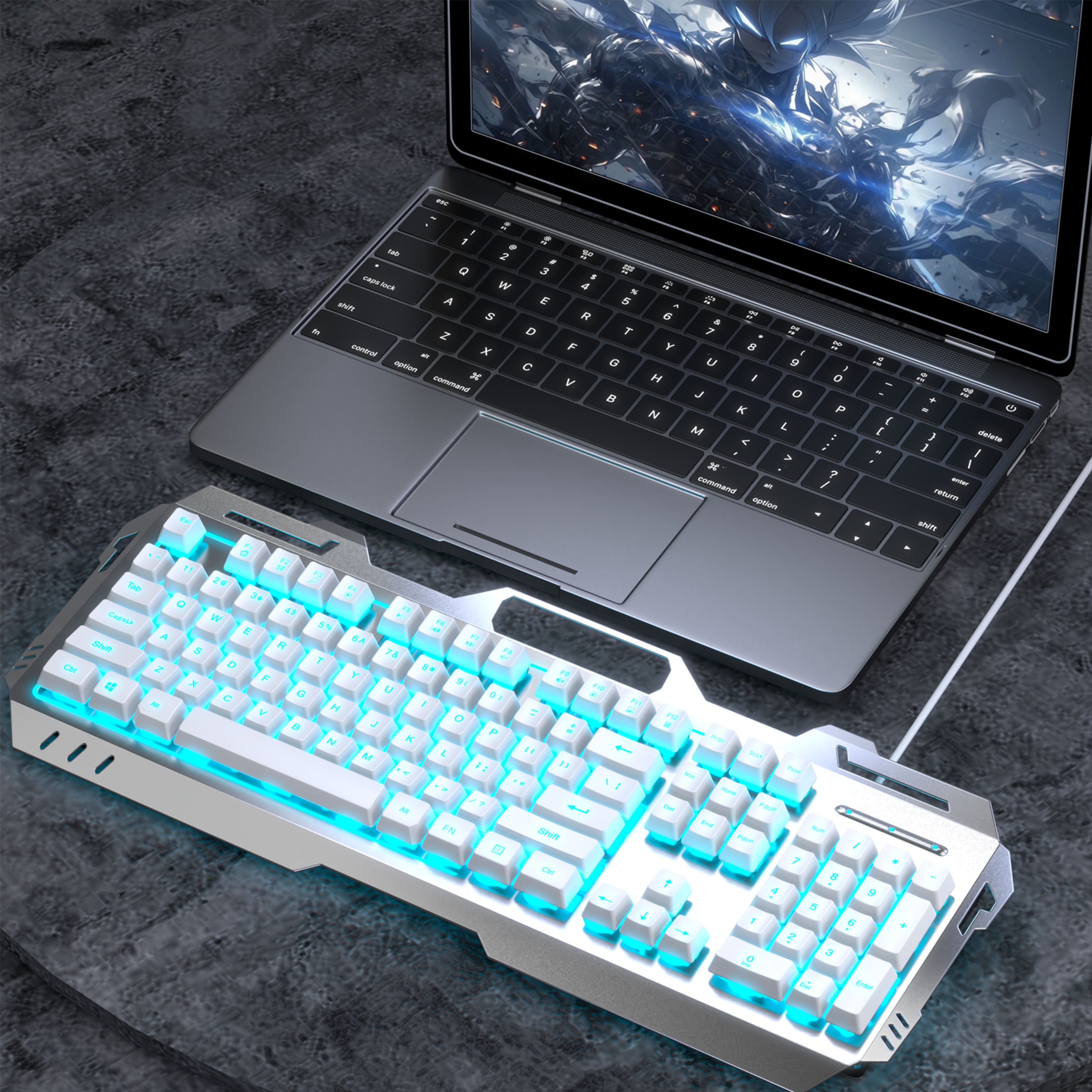 104 key wired gaming keyboard silent backlit metal panel keyboard for pc