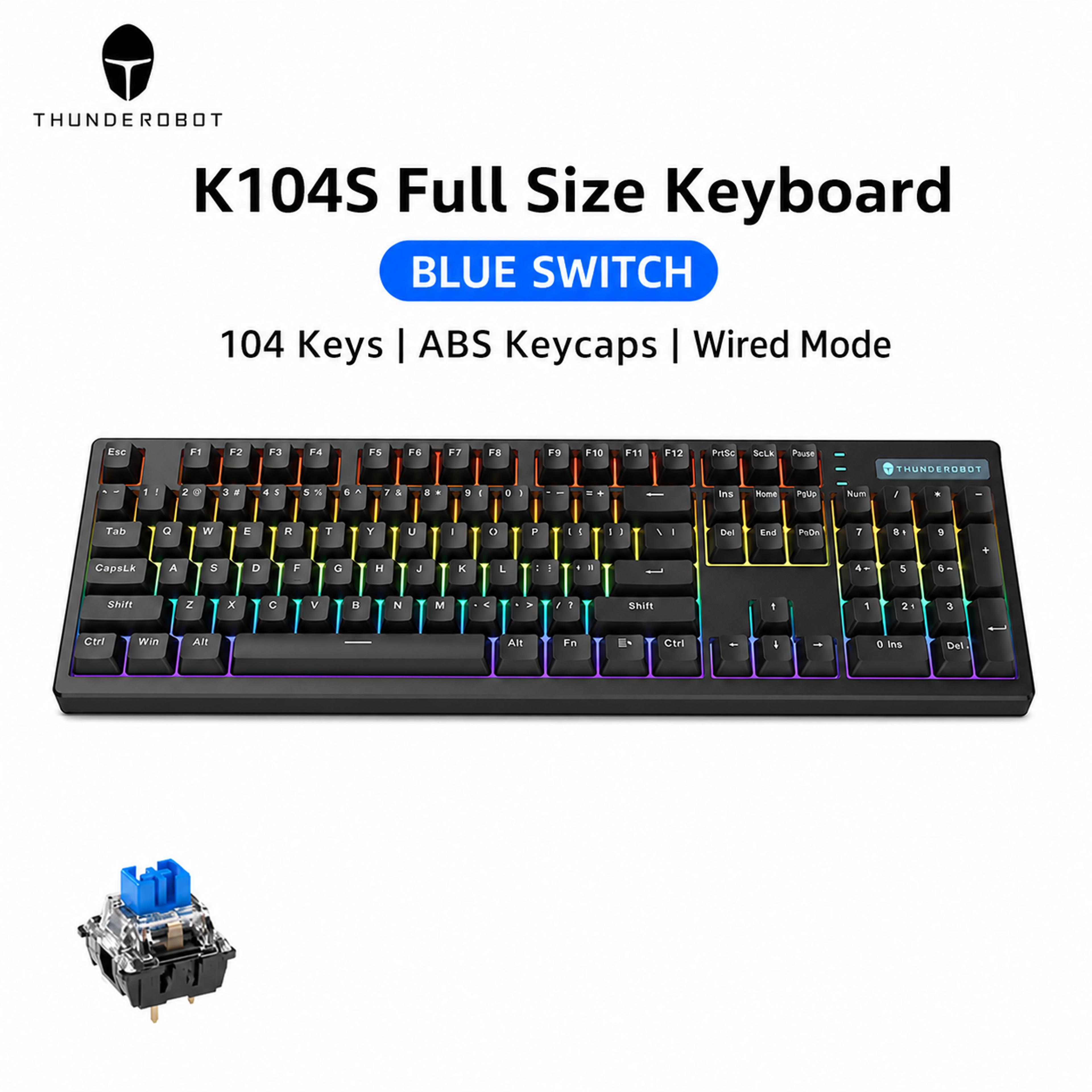 k104s full size mechanical gaming keyboard 104 key wired rgb keyboard