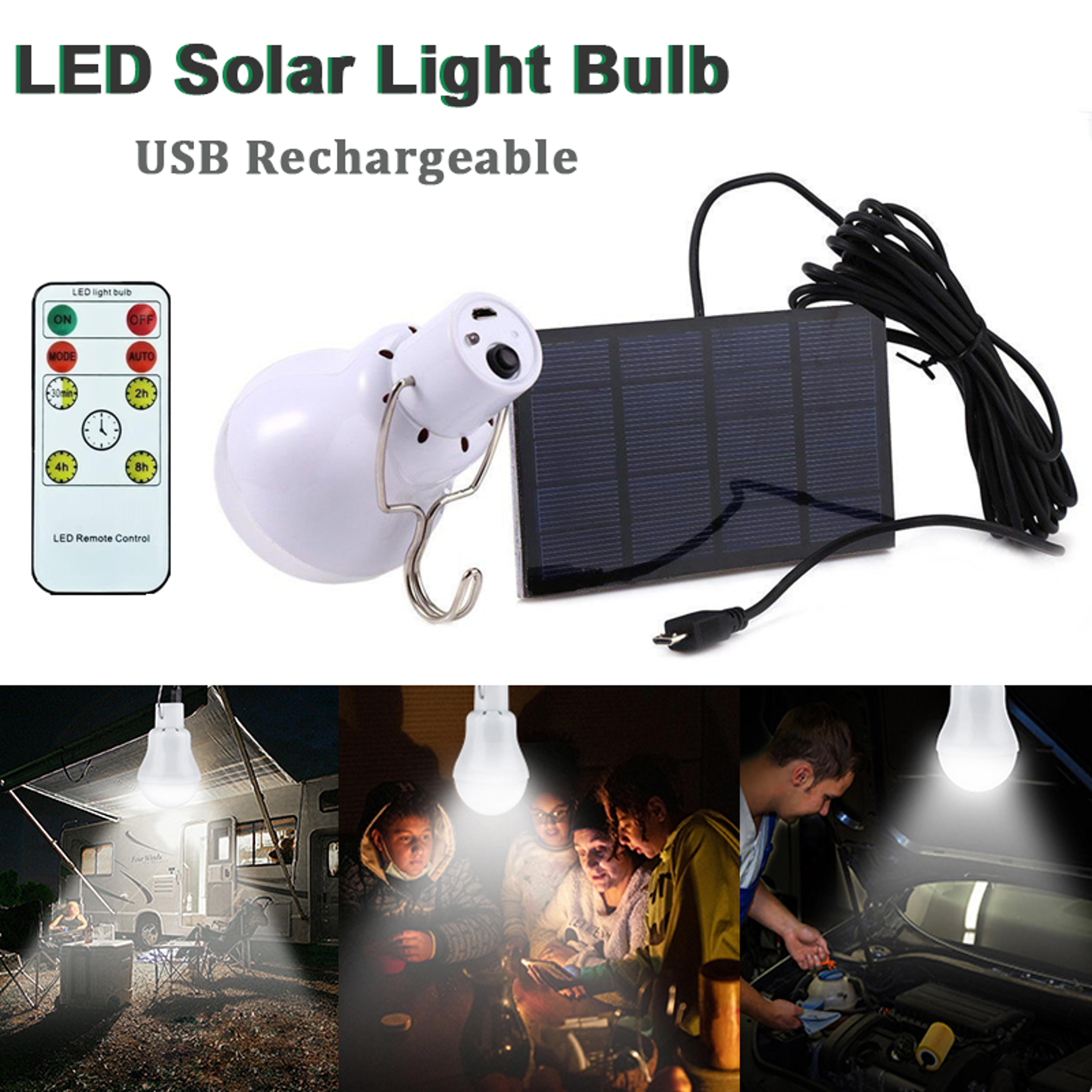 portable solar light bulb usb rechargeable led camping emergency hanging light