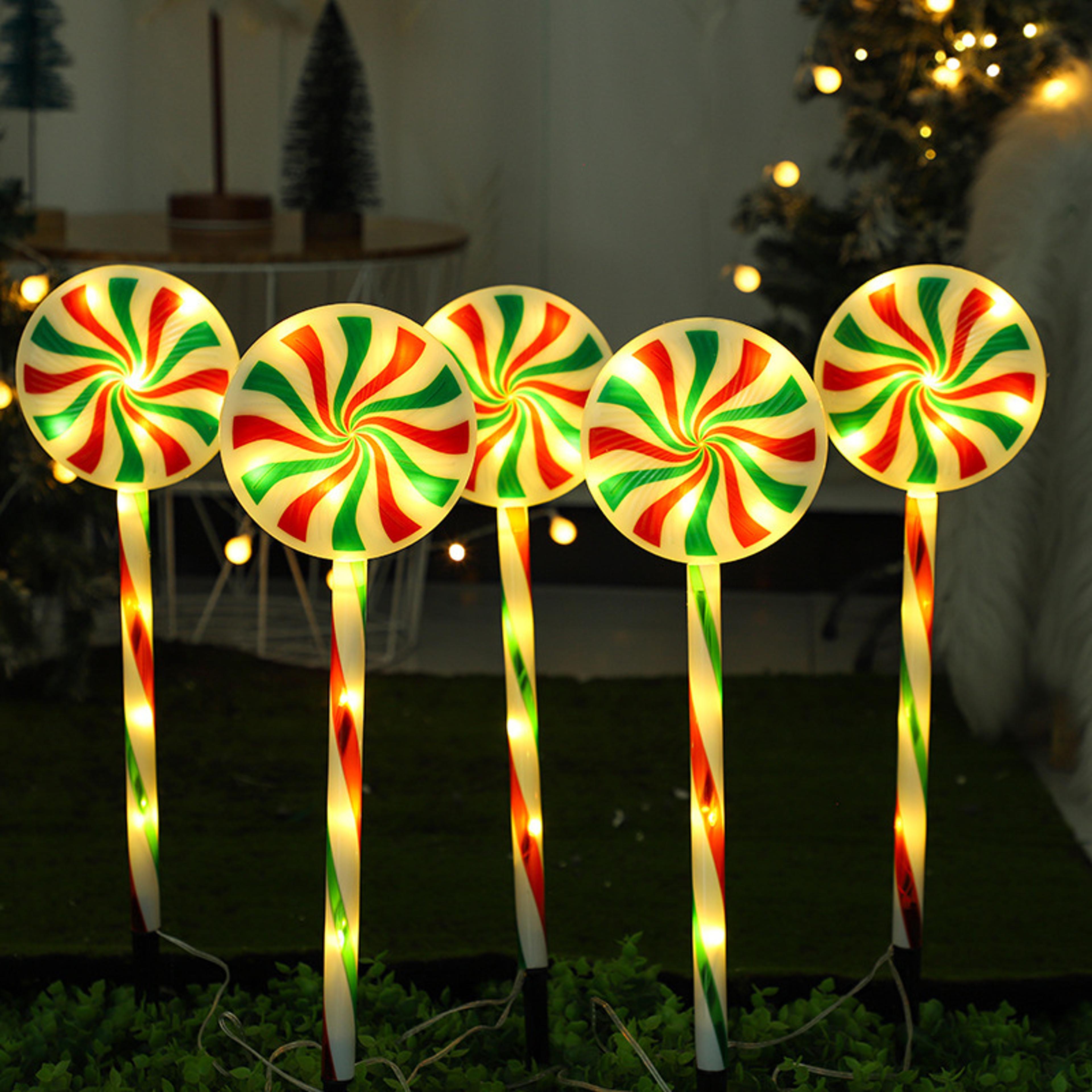 5pc solar christmas candy cane pathway lights waterproof outdoor holiday yard decor