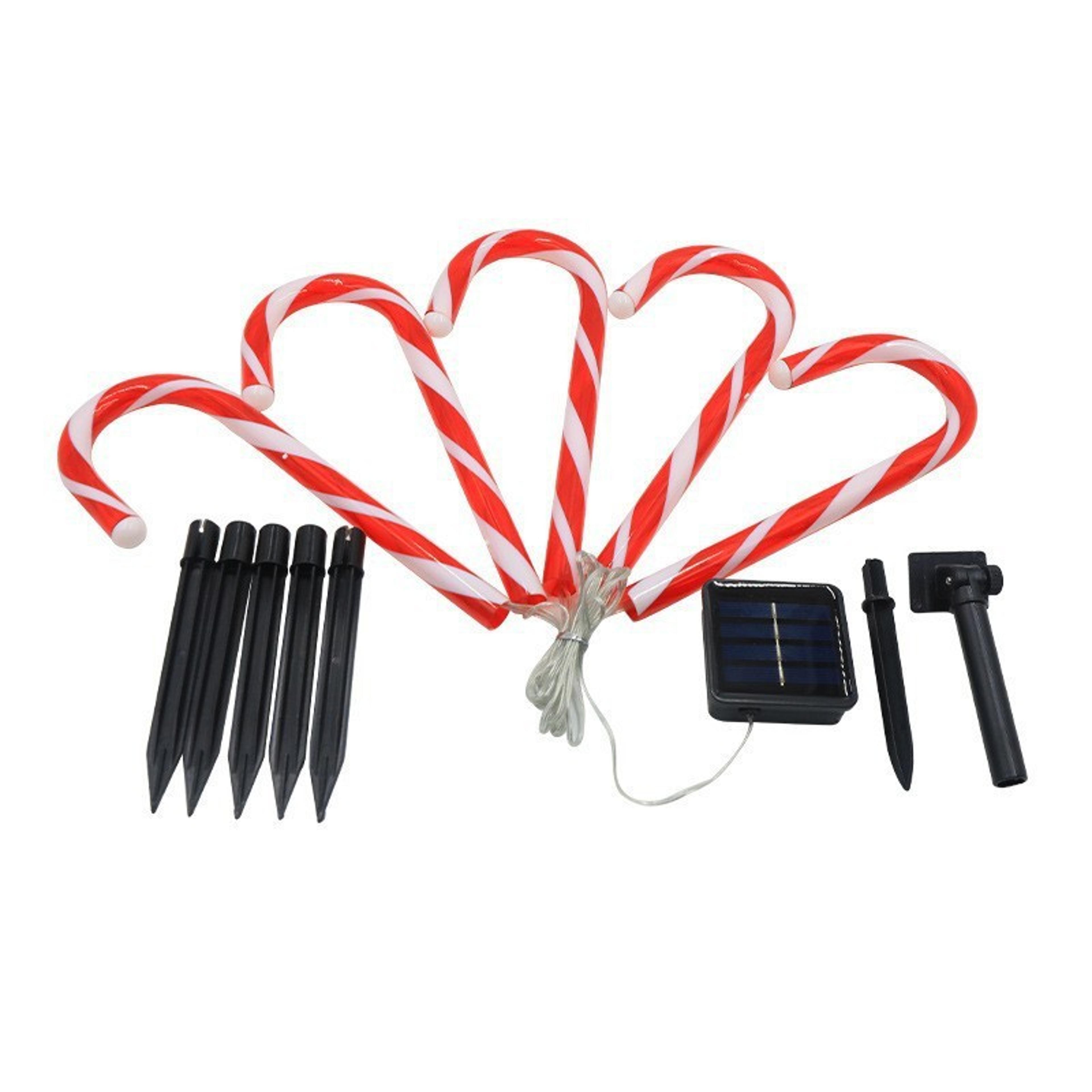 solar candy cane christmas pathway lights 5 piece warm white outdoor holiday decor