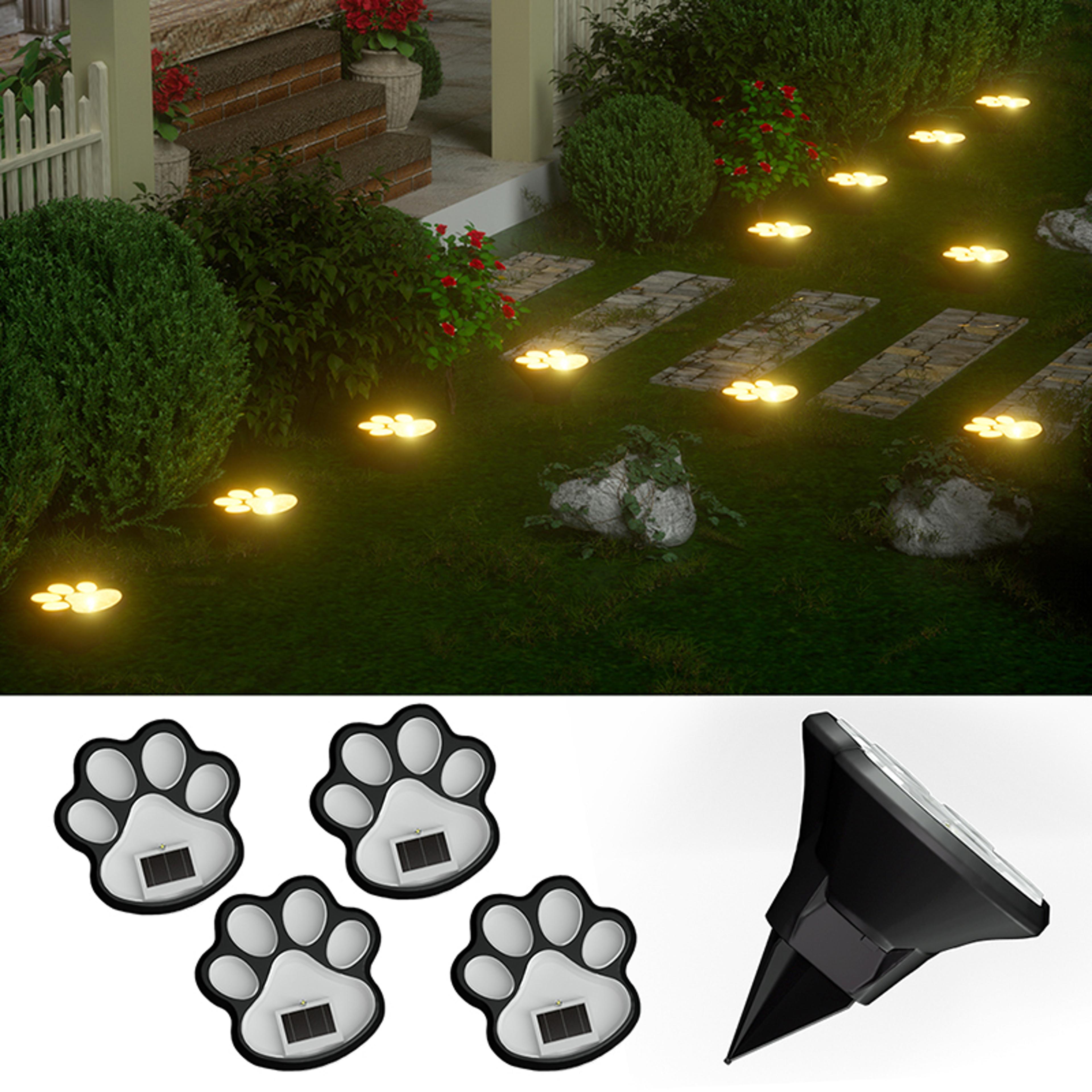 4 piece dog paw solar lights automatic led garden pathway lights